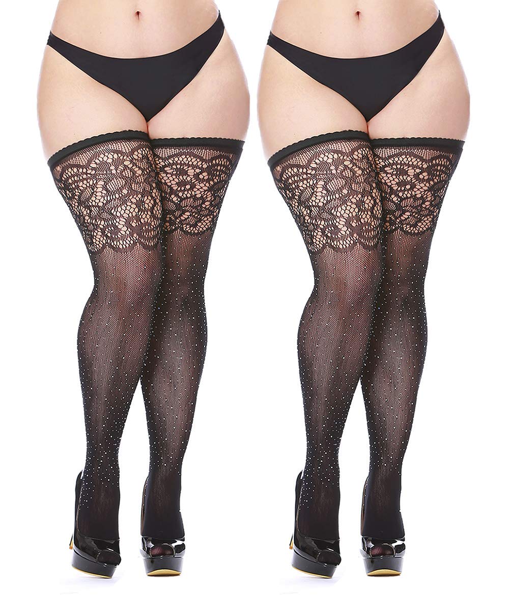 Women's Black Fishnet Thigh Highs Plus 
