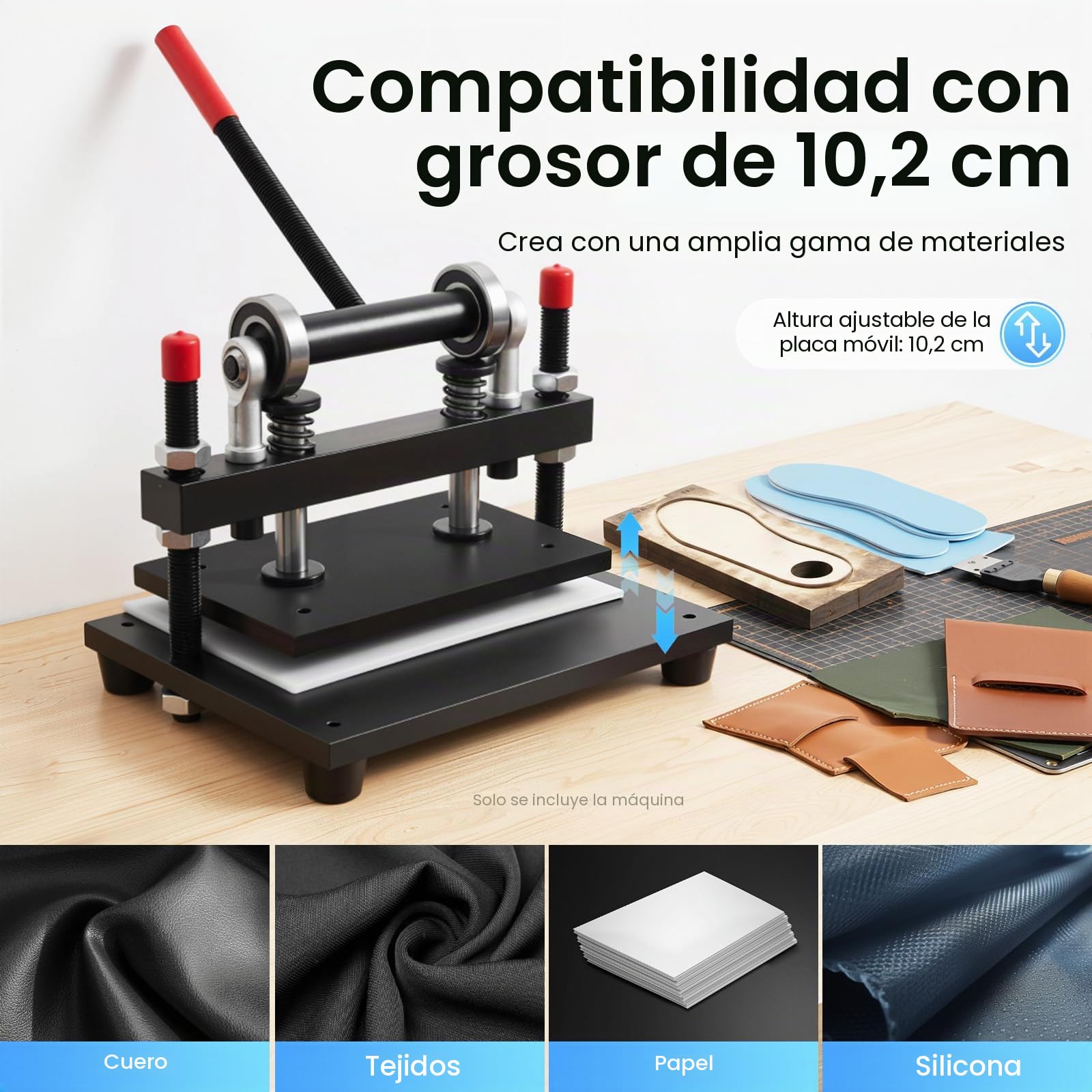 Troqueladora manual de cuero, prensa de placas de acero de 12 mm, máquina de troquelado en relieve, para cuero, plástico, PVC, goma, papel, placas de goma