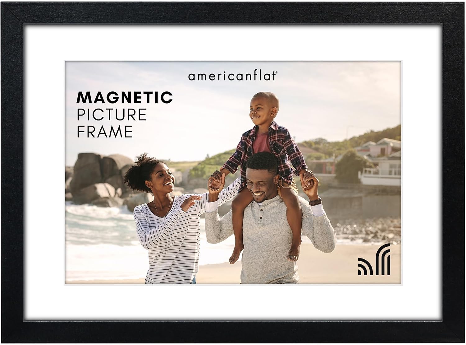 Americanflat 5x7 Magnetic Picture Frame for Refrigerator - Acrylic Panels with Back Magnet - Use as 4x6 Frame with Mat or Display 5x7 Photo Without Mat - Magnetic Frames for Locker Decor - Black