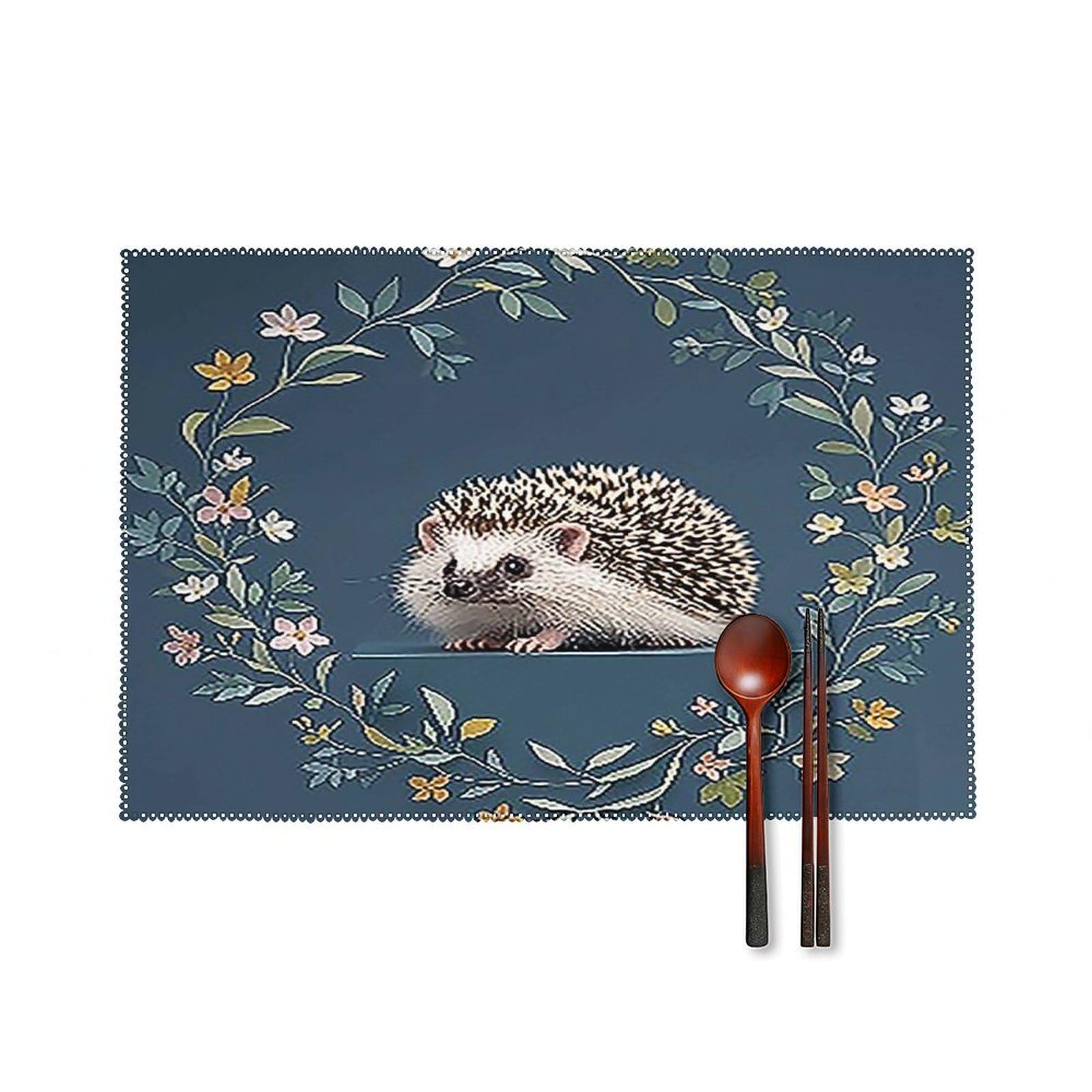Cute Little Hedgehog Placemats Set of 6 Heat Resistant Non-Slip Place Mats Washable Wipeable Table Mats Elegant Farmhouse Placemat for Kitchen Dining Outdoor Party Table Decor