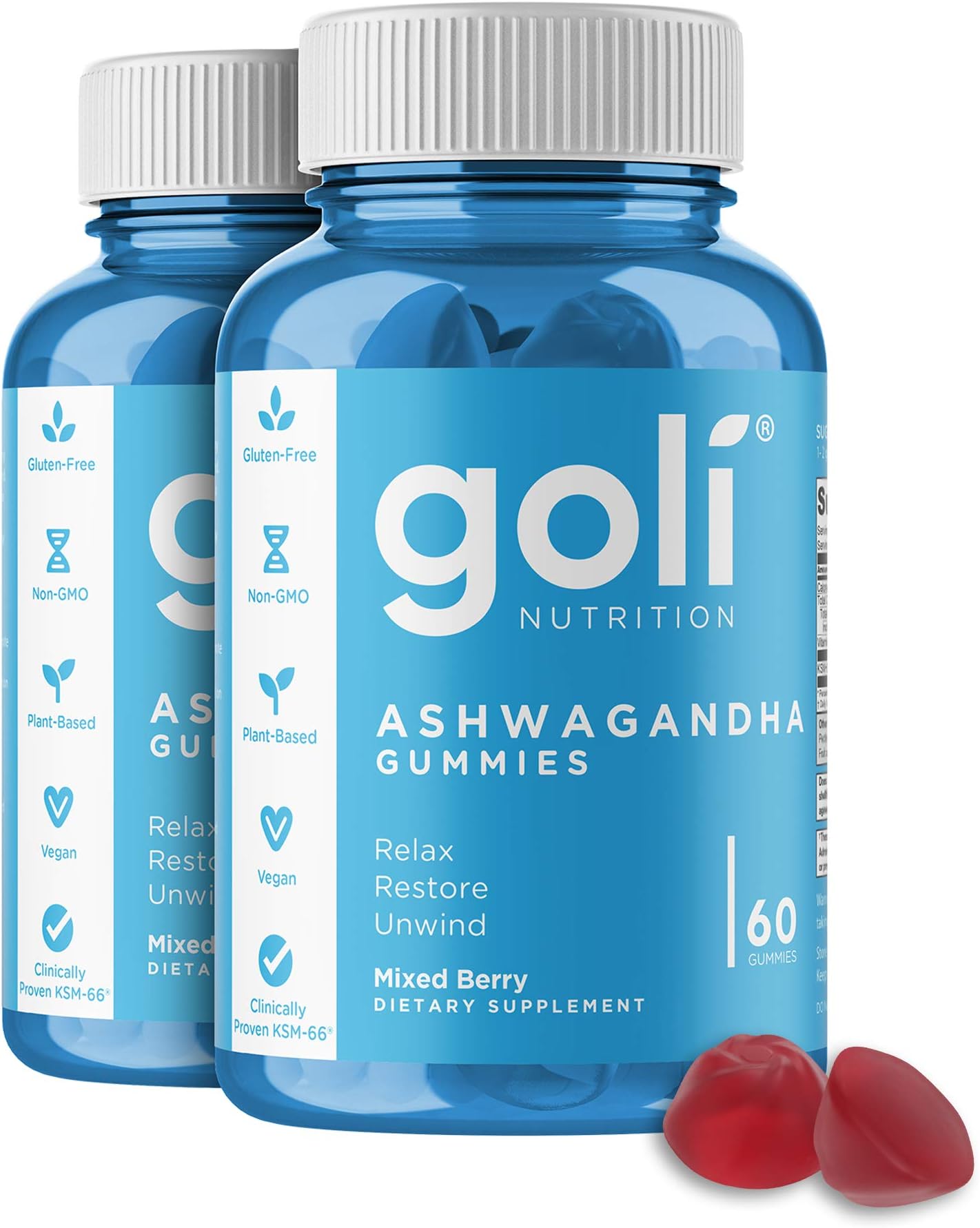 Ashwagandha & Vitamin D Gummy 120 Count - Relax. Restore. Unwind. (Mixed Berry, KSM-66, Vegan, Plant Based, Non-GMO, Gluten-Free & Gelatin Free), Pack of 2