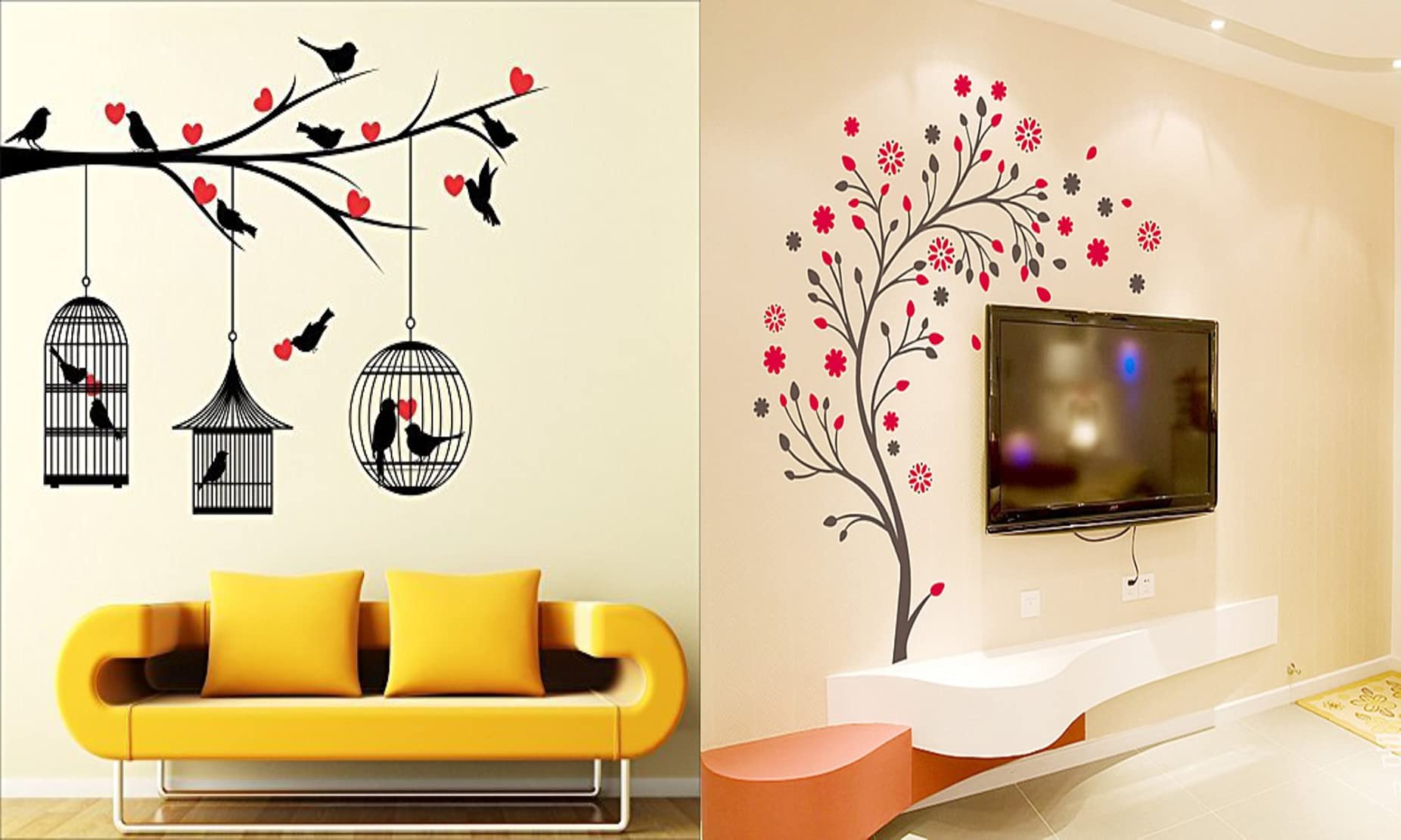 Ghar Kraft PVC Vinyl Set of 2 Wall Sticker Love Birds with Hearts and Magical Tree Wall Sticker (B09GKRBGD2) Amazon Price History, Amazon Price Tracker