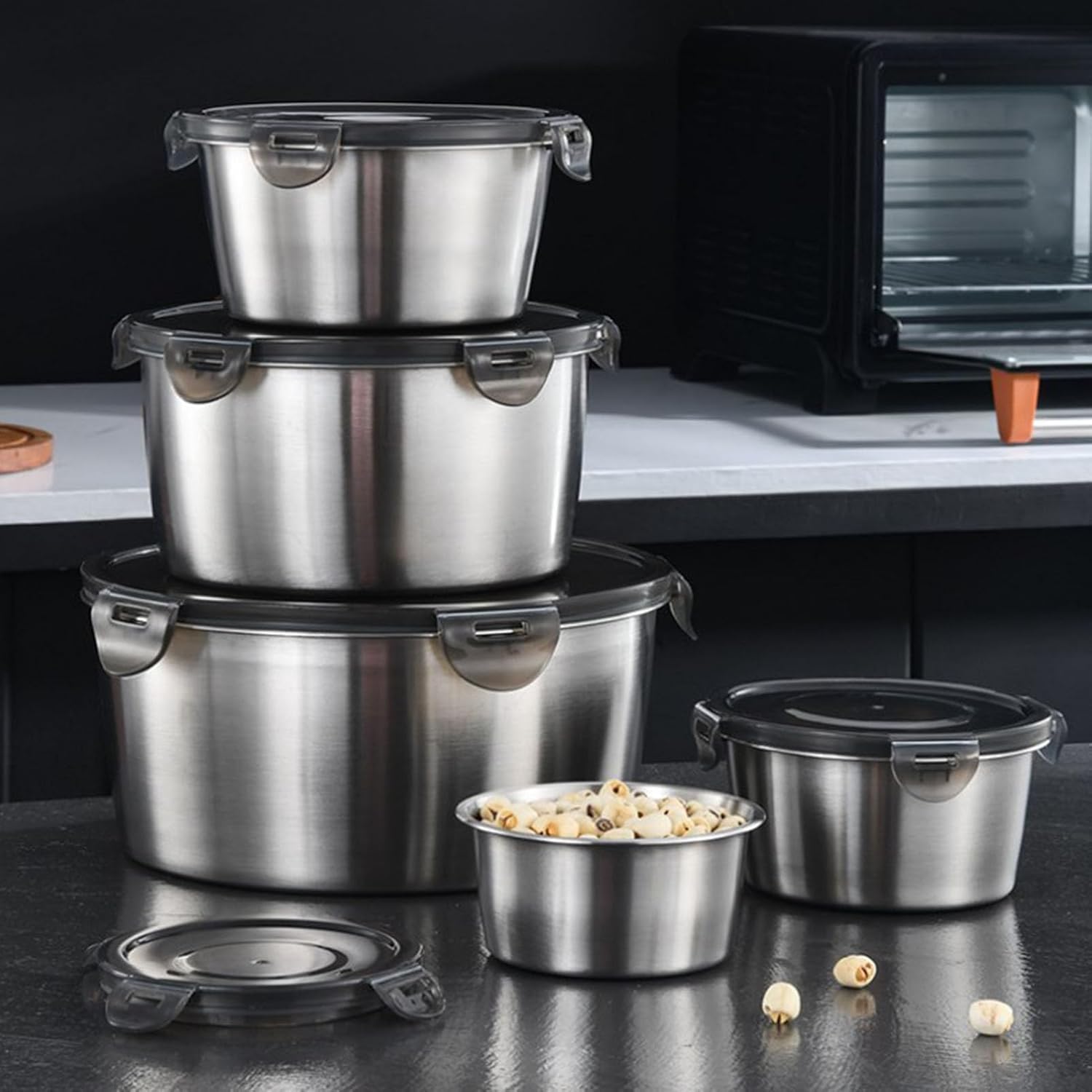 Mixing Bowls with Lids Set of 5, Stainless Steel Mixing Bowls Metal Nesting Bowls with Airtight Lids for Space Saving Storage, Great for Cooking, Baking, Serving