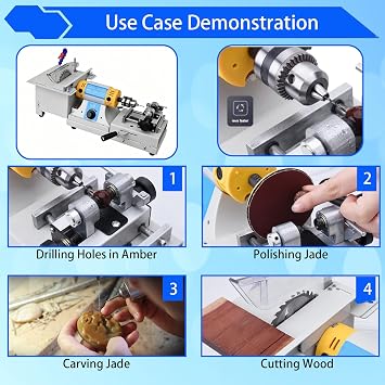 Gemstone Grinding Faceting Machine, DIY Faceted Gem Polishing Machine 800-10000 RPM Jewelry Polisher, 750W Mini Table Rock Saw with Adjustable Speed StandardKit