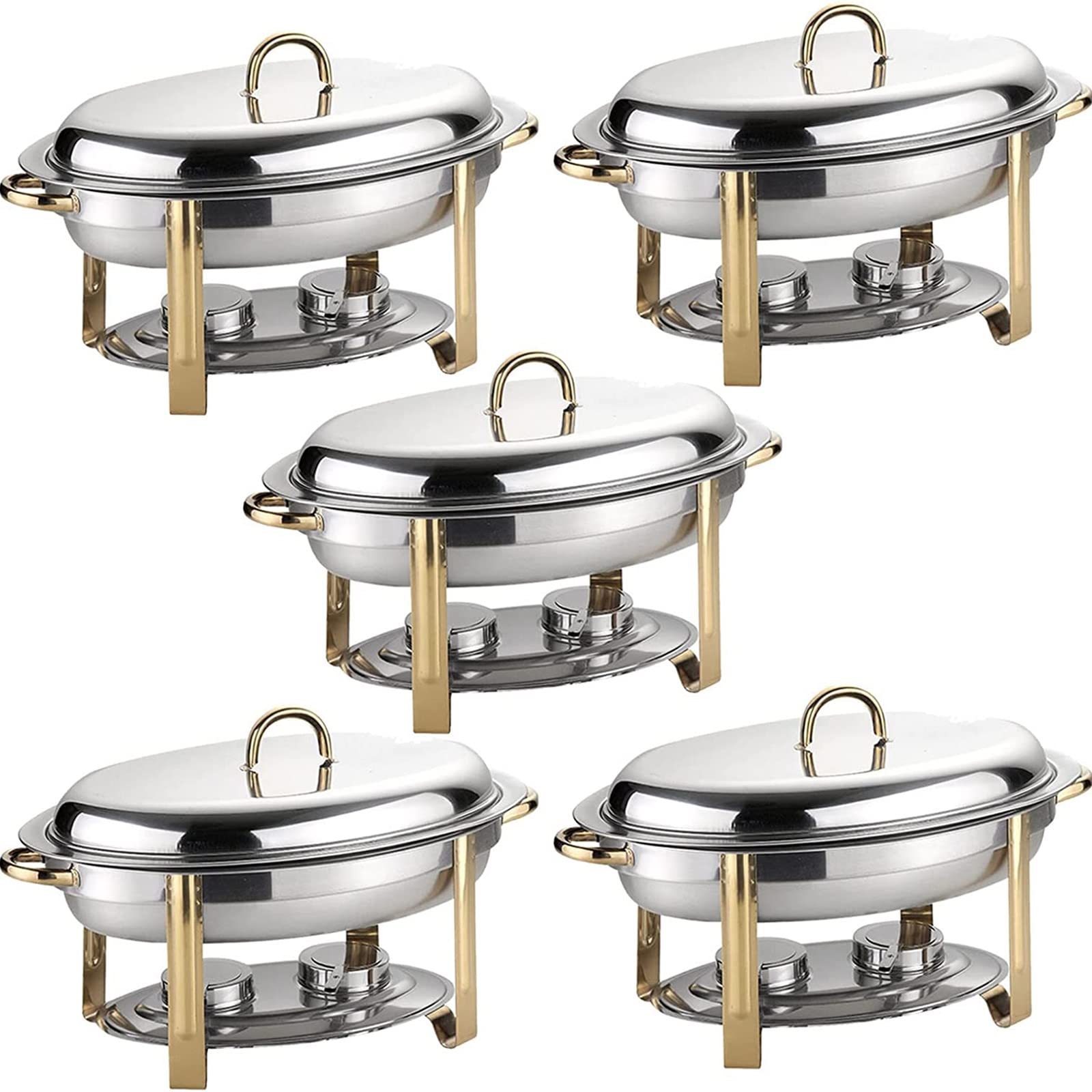 Juego de platos ovalados para frotar de 6 litros, paquete de 2/4/5/6, bandeja calentadora de buffet de acero inoxidable de tamaño completo con bandeja para alimentos, bandeja para agua y soportes para