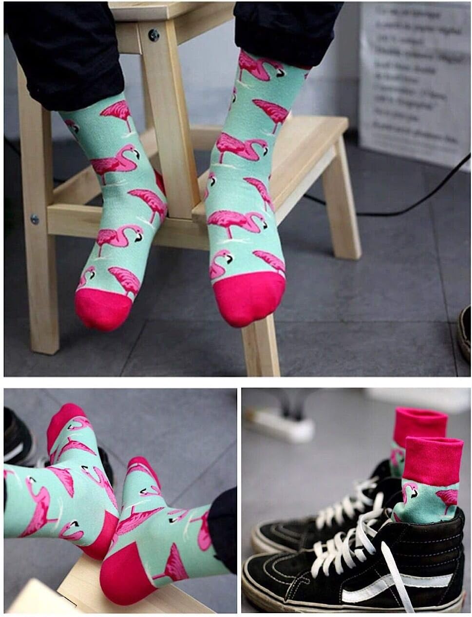 Birsppy Men Women Flamingo Pattern Socks Colorful Funny Cotton Novelty Casual Dress Socks Gift Set (4 Pairs Cartoon Flamingo Set, Free Size)