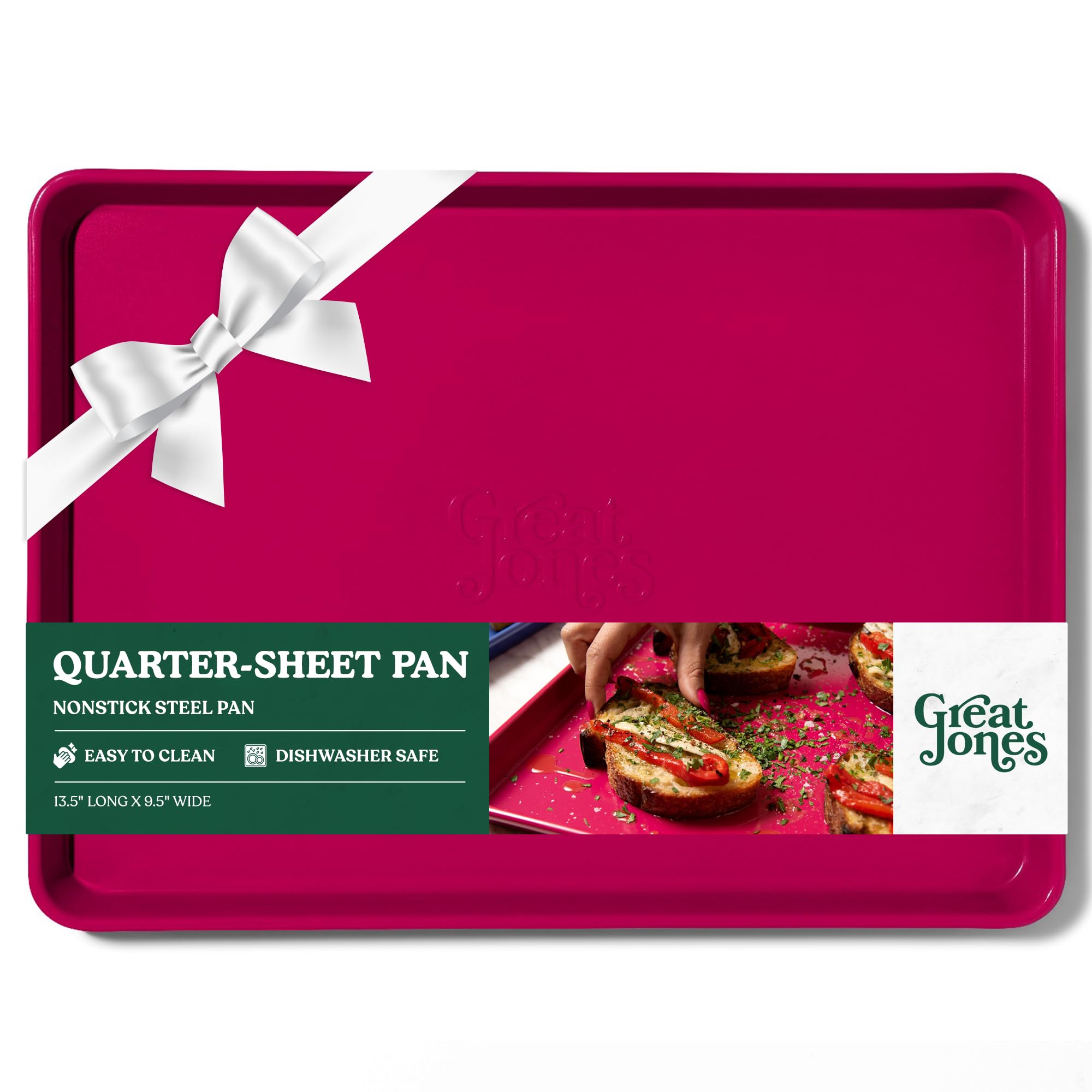 Great Jones Little Sheet (Raspberry) | Jelly Roll Pan, Quarter Sheet Pan | Aluminized Steel,13.5" x 9.5" | For Baking, Roasting, & Broiling | Premium