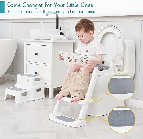 Miniatura 2 de Forbena Potty Training Toilet Seat with Step Stool Ladder, Toddler Kids Potty Seat for Boys Girls, Non Slip Foldable Toilet Training Seat with Soft