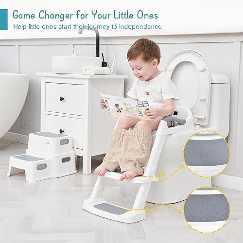 Miniatura 2 de Forbena Asiento de inodoro de entrenamiento para ir al baño con escalera, asiento de baño para niños y niñas, asiento de entrenamiento de inodoro