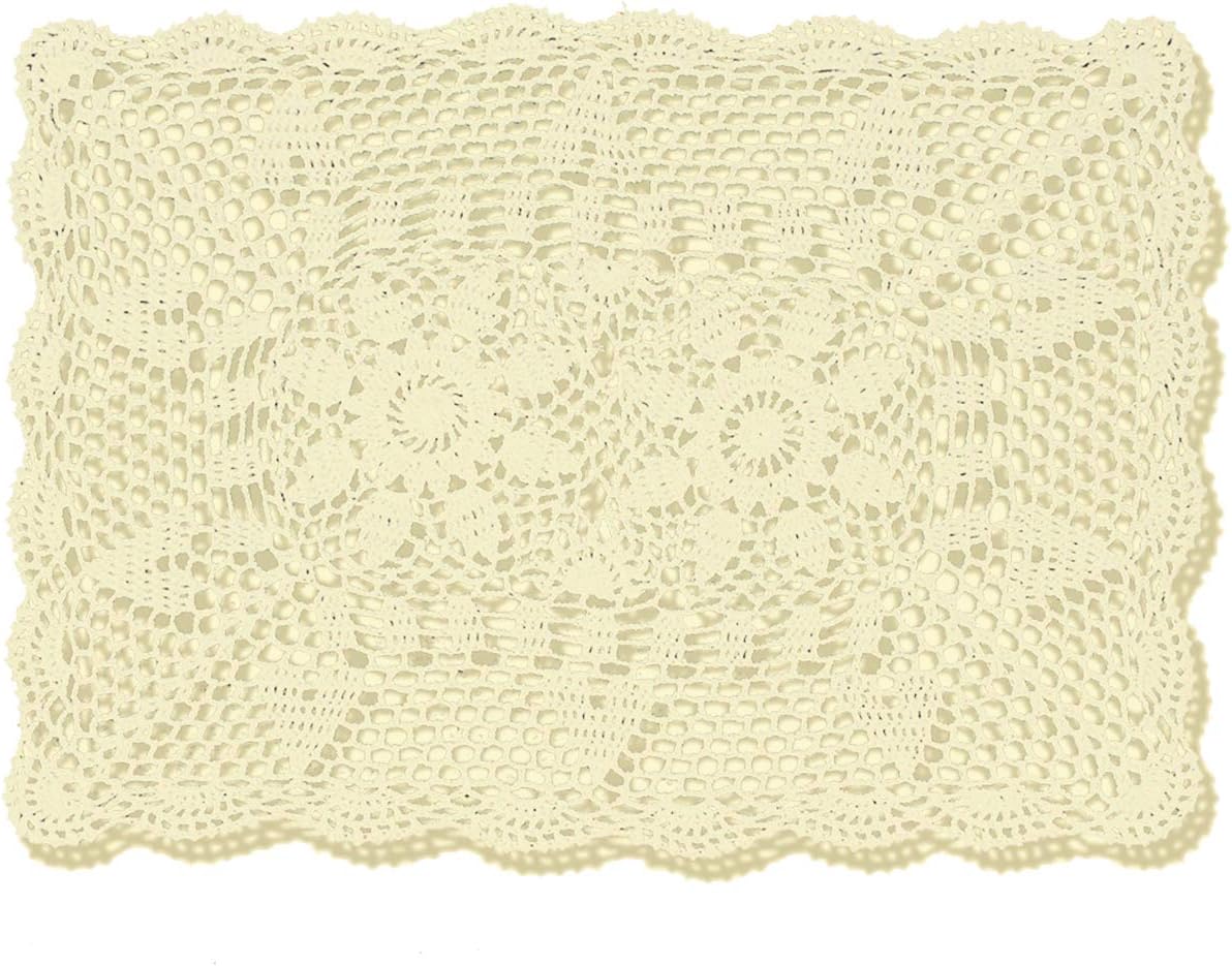 Beige 16X24 Inch Rectangle Handmade Cotton Crochet Lace Tablecloth