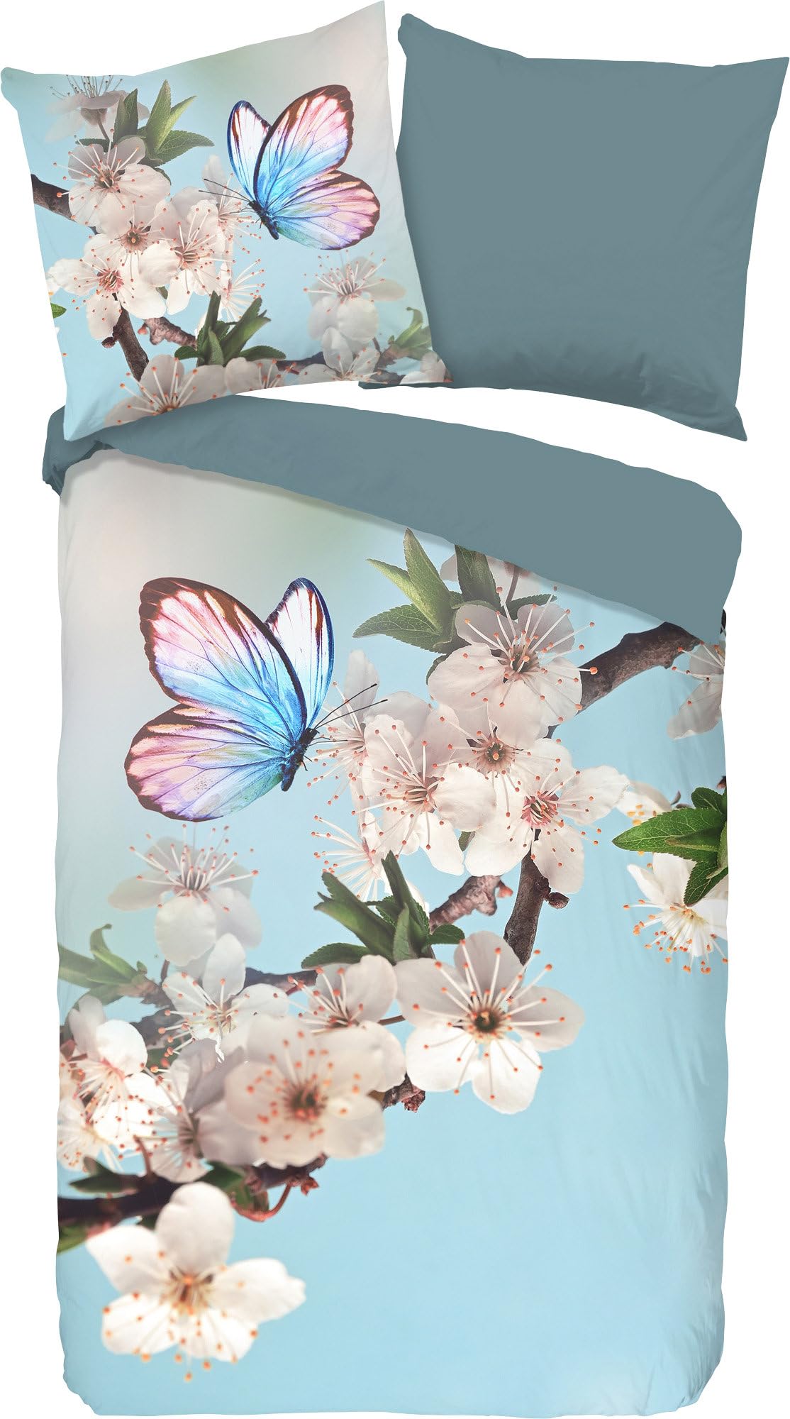 Good Morning Mayla Renforcé Reversible Bed Linen, Blue, Size 1x 135 x 200 cm + 1x 80 x 80 cm