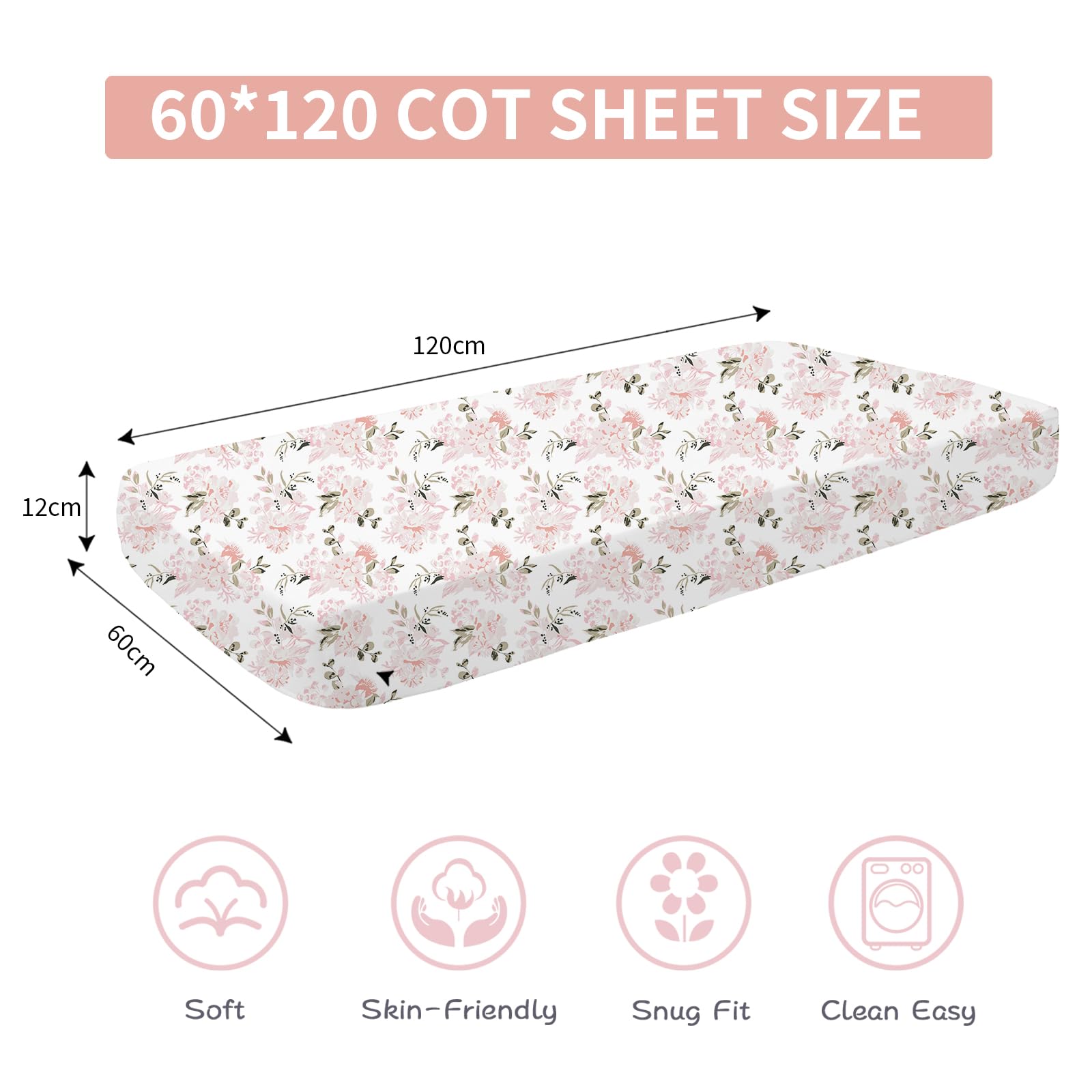 Bimocosy 3 Pack Cot Sheets,100% Microfiber- Breathable, 120 x 60cm Cozy and Lightweight Cot Fitted Sheets, Butterfly, Flower - Image 2