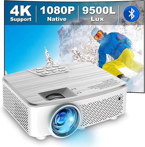 Proyector Wifi con Bluetooth, proyector nativo 1080P Full HD con altavoz, 9500 lúmenes, mini proyector de película portátil para exteriores,