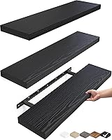 Vista 12 de BAYKA Estantes flotantes blancos para pared, estantes de pared de madera rústica con soportes de metal para baño, dormitorio, cocina o sala de C.