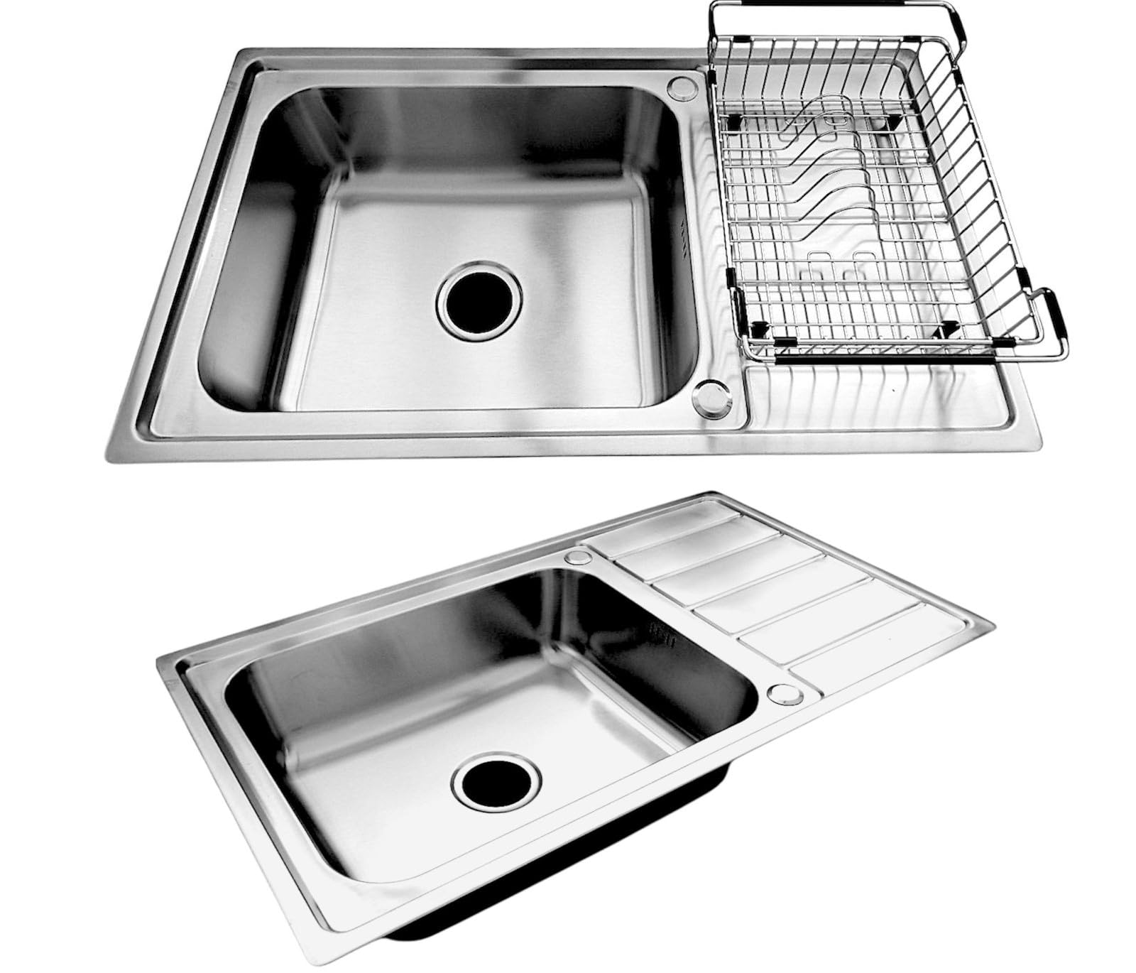 Rumo Reliable & Modern Silver, Stainless Steel Rumo Stainless Steel Kitchen Sink 1 One Single Large Deep Bowl Reversible With Drainer 860 X 500Mm Inset Life Time Warranty Includes Wastes And Dish Rack