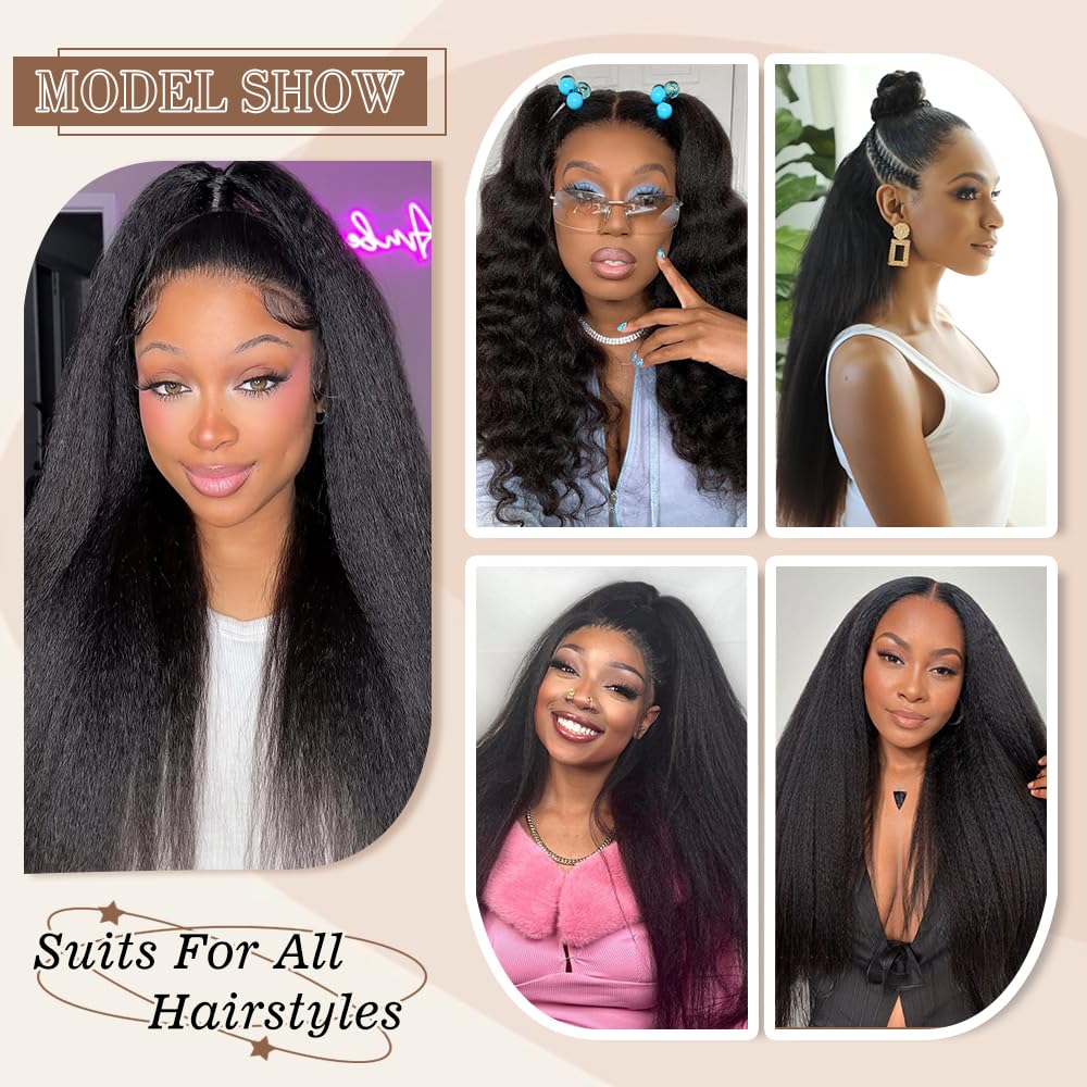 Kinky Straight V Part Wig Human Hair 18 Inch V Part Wig For Women with Drawstring 180% Density Upgrade Glueless U Part Wig No Leave Out No Sew In Kinky Straight Human Hair Wigs Natural Black - Image 9