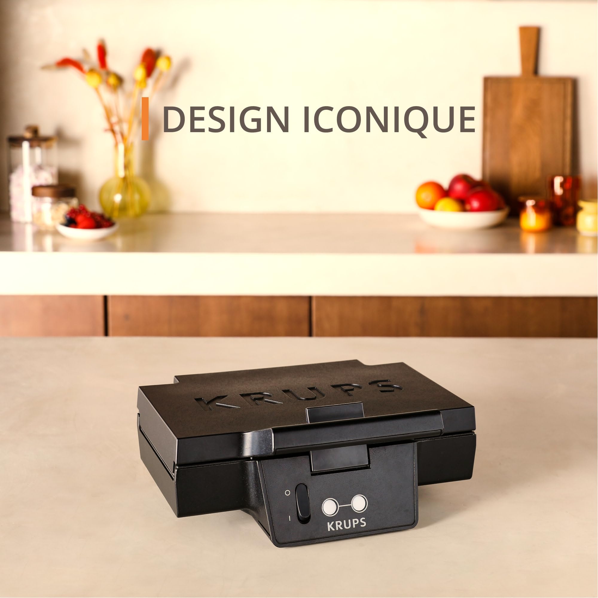 KRUPS FDK Iconic, Appareil à croque-monsieur, Design classique, Plaques antiadhésives en céramique, Croques gourmands, Rangement vertical facile, FDK461, Noir