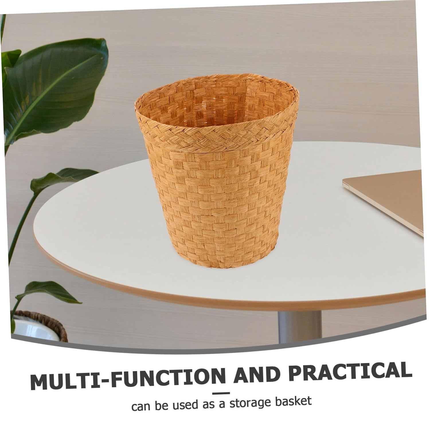 Rattan Trash Can Bamboo Storage Bin Lid Wastebasket Lid Basket for Kitchen