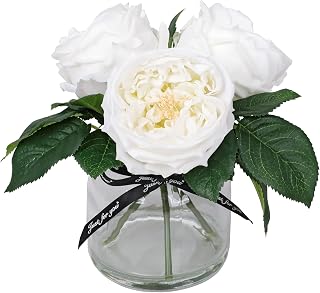 SONDA-BROTHER Artificial Flower In Vase Decorative Flora - Realistic UK Rose Peony Fake Flowers Arrangement For Wedding Room Table Centerpiece Home Indoor Decor Touch Like Real Flower