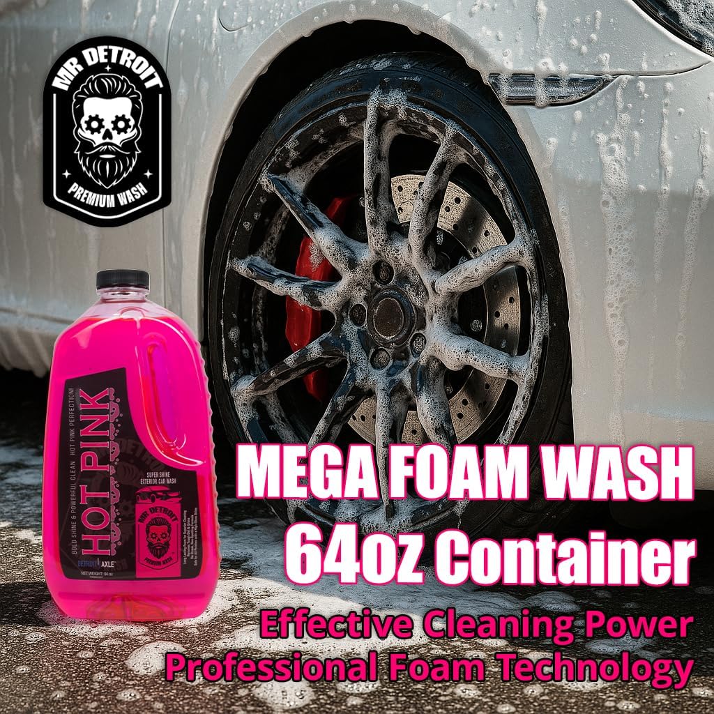 Mr. Detroit - Hot Pink Car Wash Soap 64oz Container, Ultra Snow Foam, Pressure Washer Foam Cannon Car Soap Shampoo for Cars, Trucks, Motorcycles, RVs & More, Streak-Free Exterior Wash