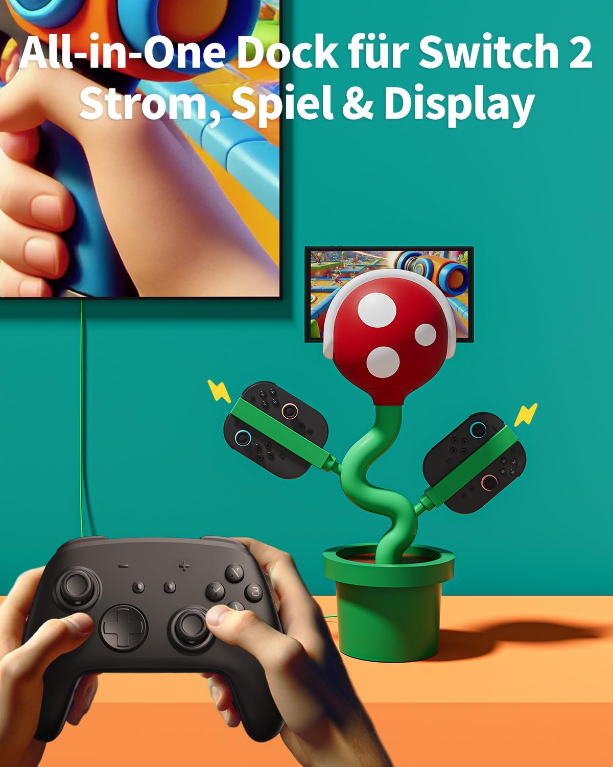 Piranha2 Switch 2 Docking Station Kompatibel mit Nintendo Switch2 TV Dock, 4K 60Hz HDMI USB-C PD Schnellladung