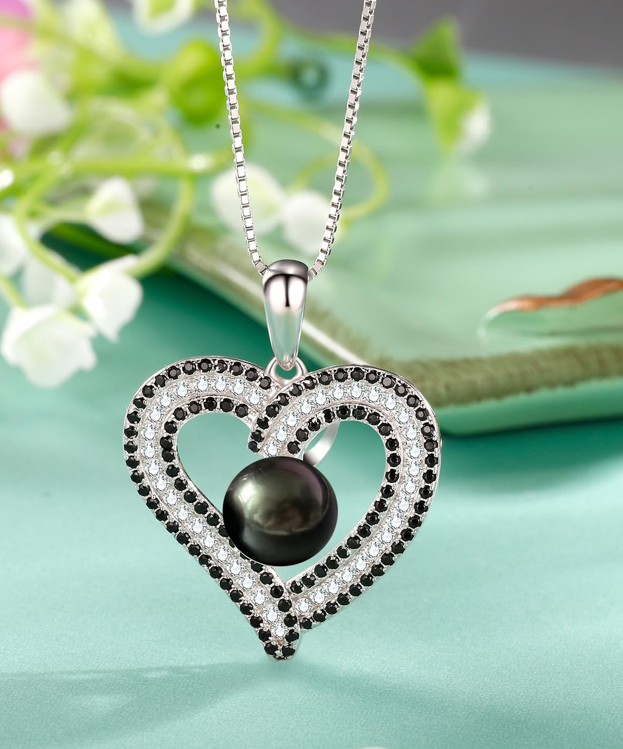 Aniversario Regalos de para mujer collar de corazón de perlas negras de Tahití regalos de cumpleaños Navidad joyería fina regalos para el día de la madre día de San Valentín para ella