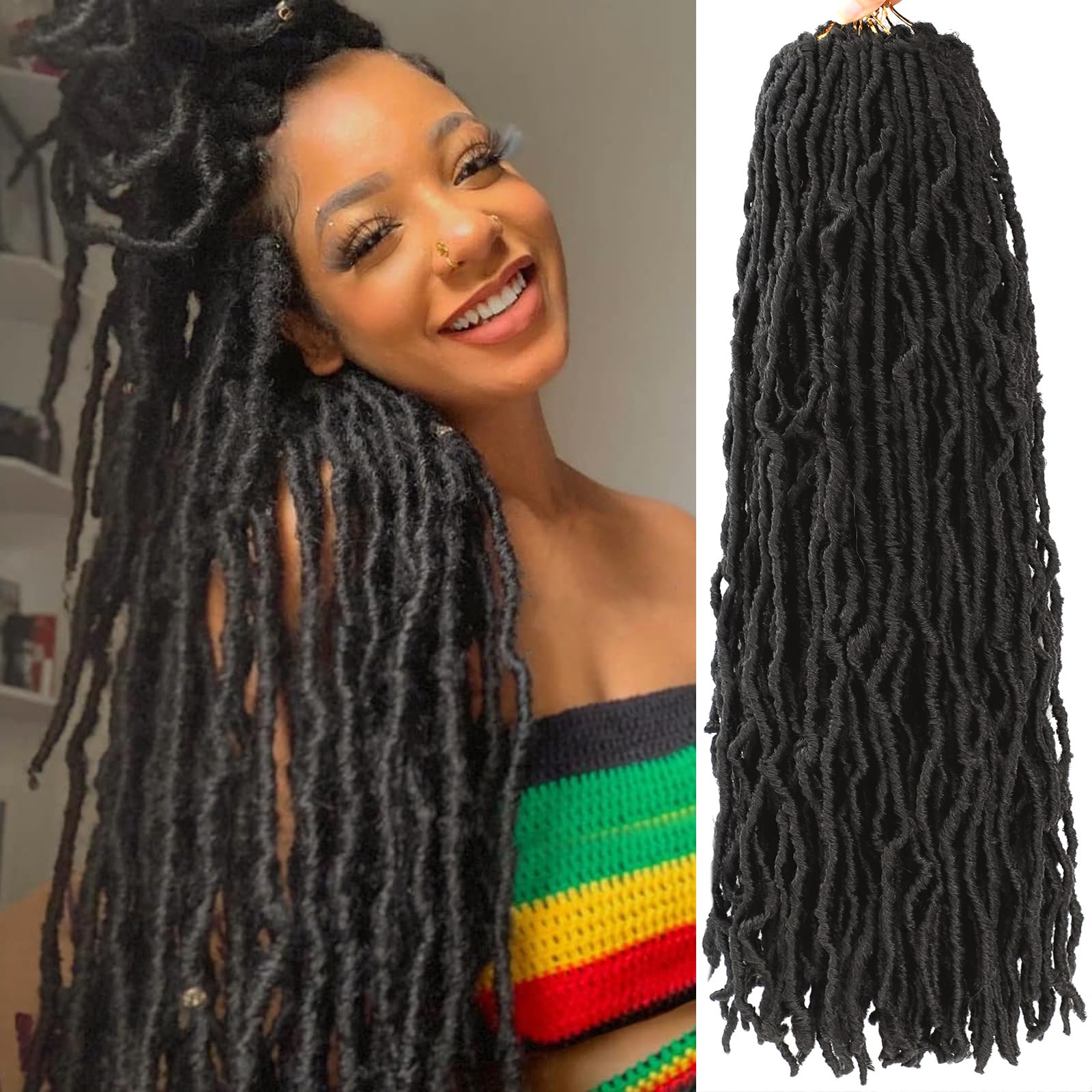 Faux Locs Crochet Hair Soft Locs 24 Inch 7 Packs Long Crochet Locs Natural Synthetic Pre looped Locs Extension For Butterfly Locs Crochet Hair (24