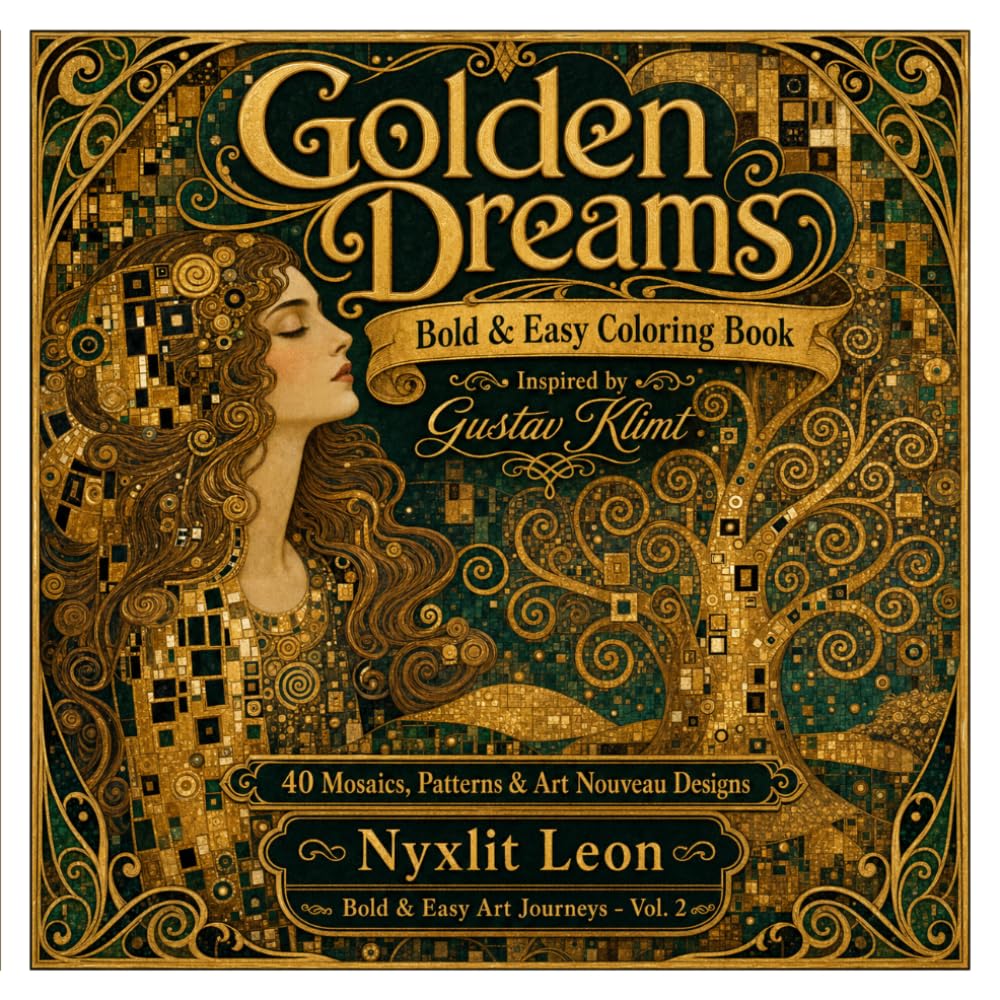 Golden Dreams: A Bold & Easy Coloring Book Inspired by Gustav Klimt: 40 Mosaics, Patterns & Art Nouveau Designs | Thick Lines, Simple Designs for ... Made Easy | Bold & Easy Art Journeys Vol. 2