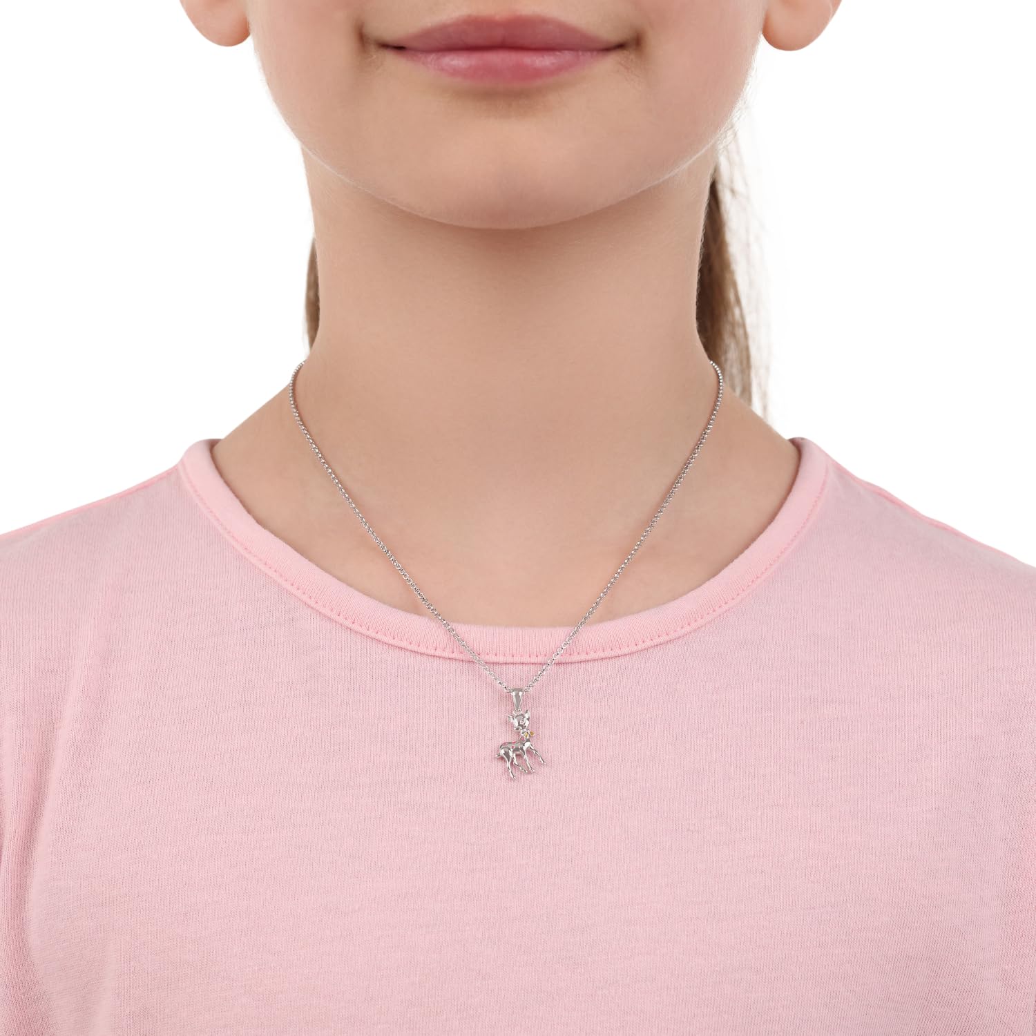 Prinzessin Lillifee Kette mit Anhänger 925 Sterling Silber Mädchen Kinder Halsschmuck, 35+3 cm, Rosa, Rehkitz, Kommt in Schmuck Geschenk Box, 2038748