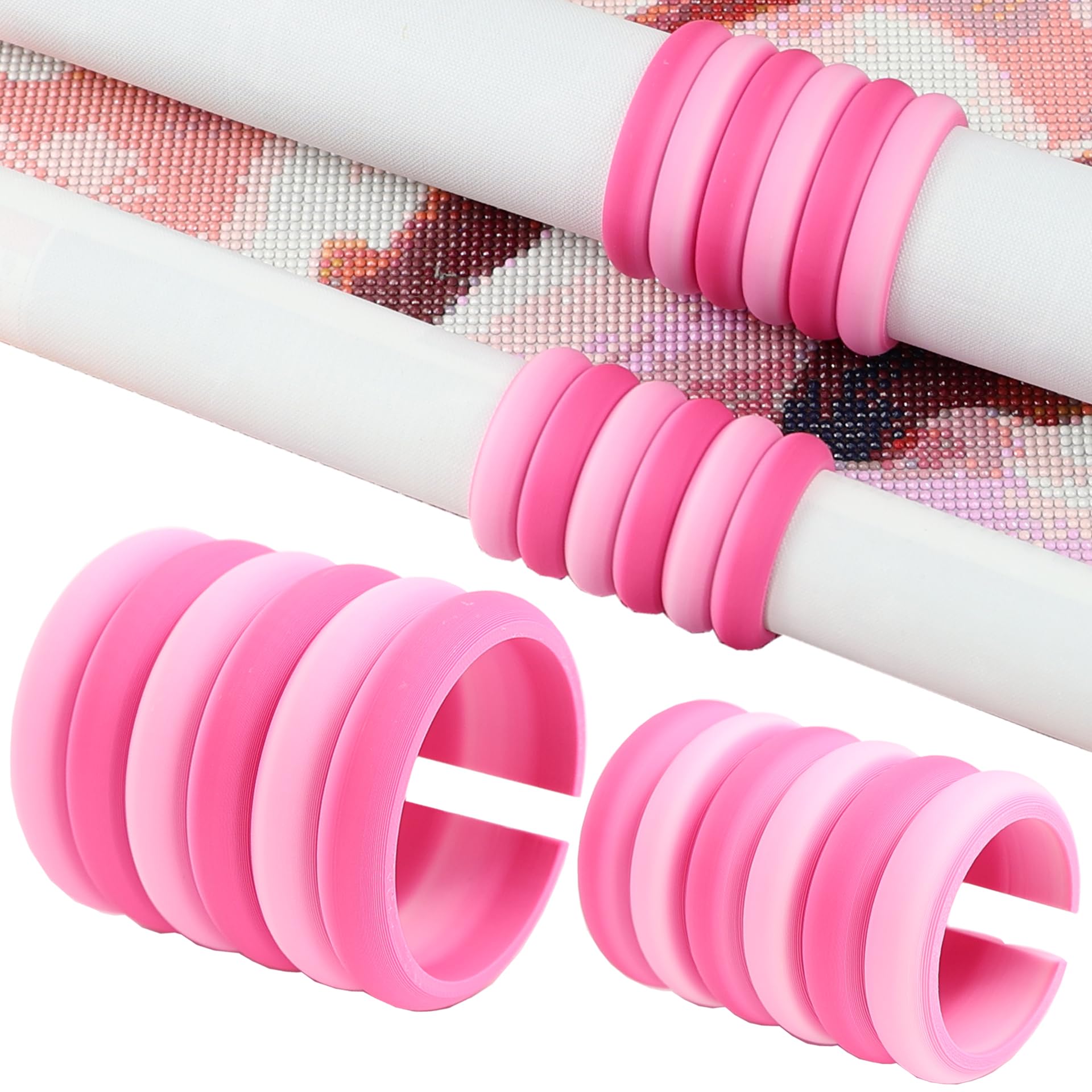 2 Pack Diamond Painting Canvas Roll Holder, 2 Sizes, Anti-Roll Canvas Ring Organizer for Diamond Art Kits for Adults, Easily Roll Up & Store Canvas Diamond Art Painting Roller Tool (Rose Pink)