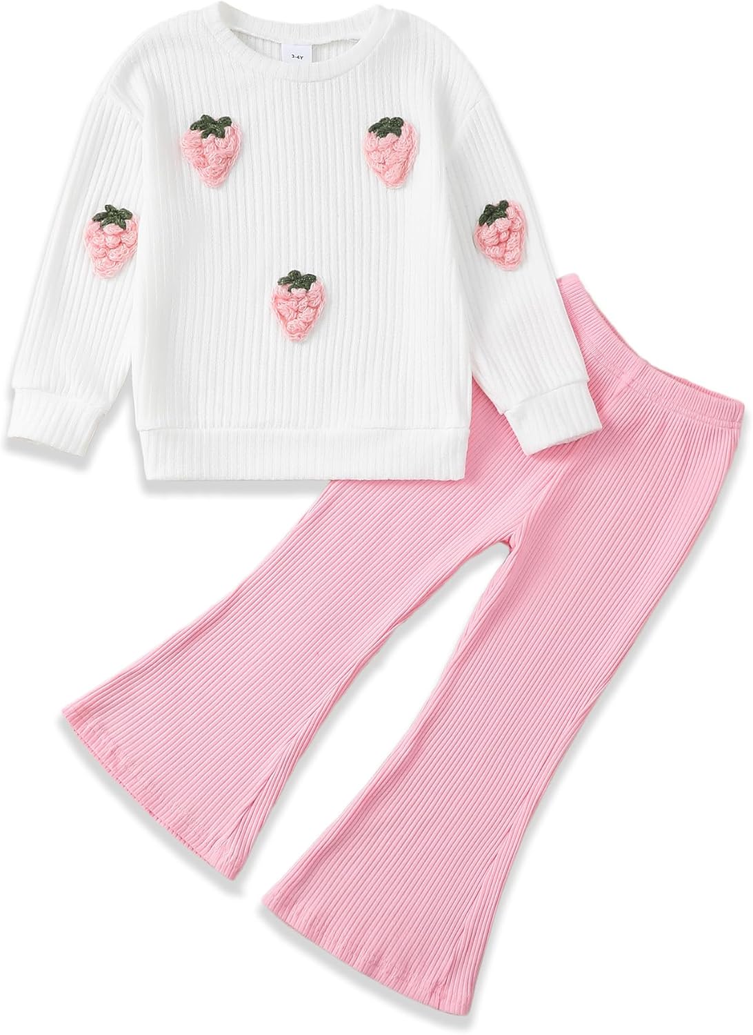 Toddler Girl Clothes Kids Outfits Long Sleeve Ribbed Sweatshirt Bell Bottom Pants Set Fall Winter Clothing for Girls