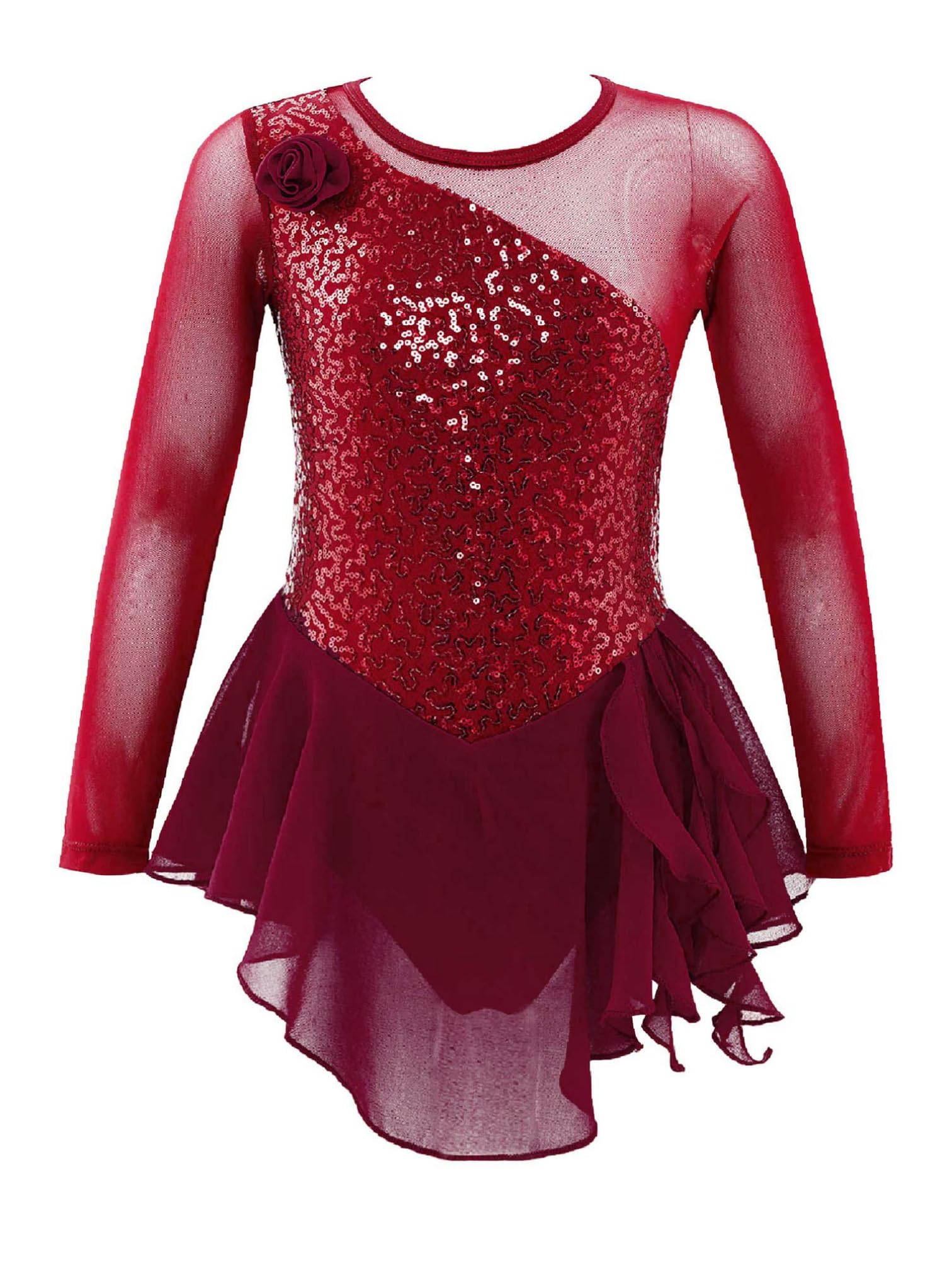 MSemis Vestido Patinaje de Manga Larga para Niña Leotardos de Danza Maillot con Falda Gimnasia Rítmica con Pedrería Brillante Disfraz de Bailarina 4-16 Años — view 15