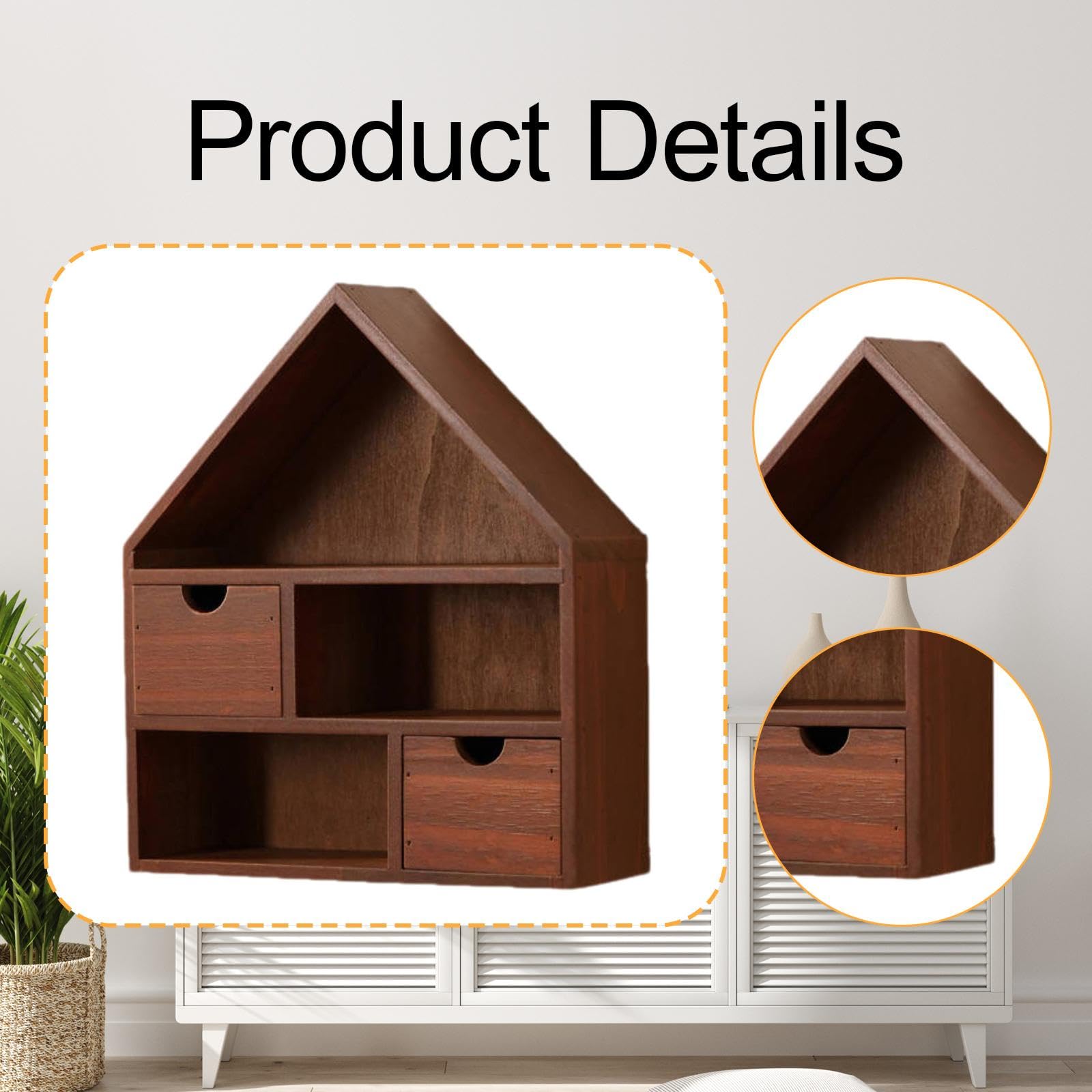 Scatola Espositiva in Legno Stile Casa Mensola Organizer Miniatura Parete Vetrinetta Curio Appendibile Scaffale Porta Collezione Miniature in Legno Na, Rosso Marrone