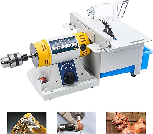 Miniatura 9 de Mini mesa Lapidaria Sierra de roca Pulidora lapidaria Banco Torno Pulido Pulido Máquina de corte de pulido Joyería DIY, 10000RPM Mini pulidora de
