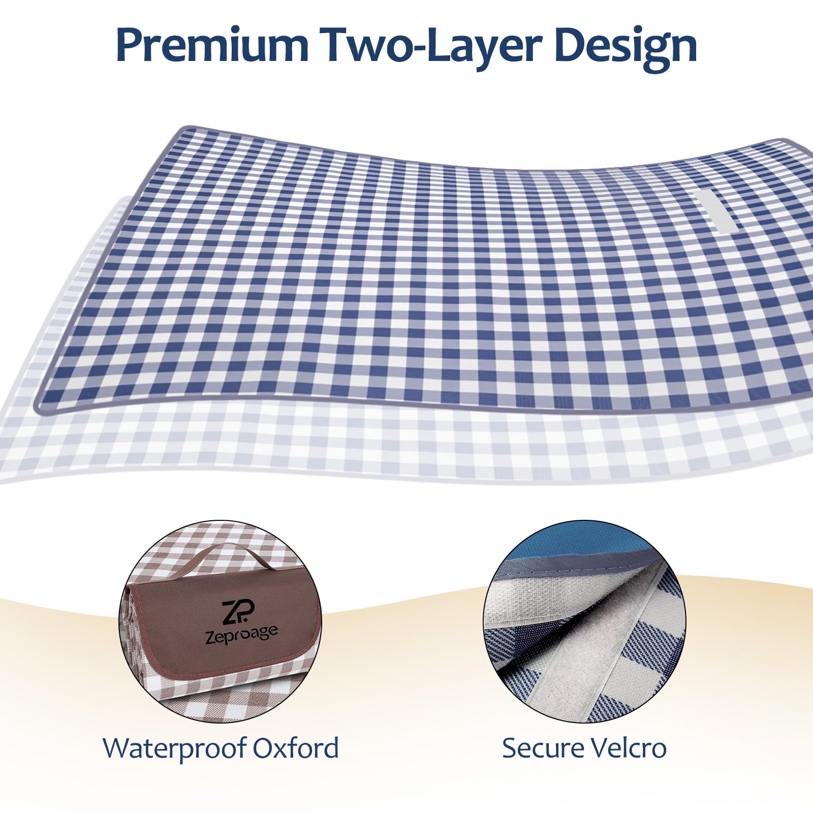 Couverture de pique-nique imperméable, 200 x 200 cm, tapis de pique-nique portable pour l'extérieur, voyage, camping, bleu marine