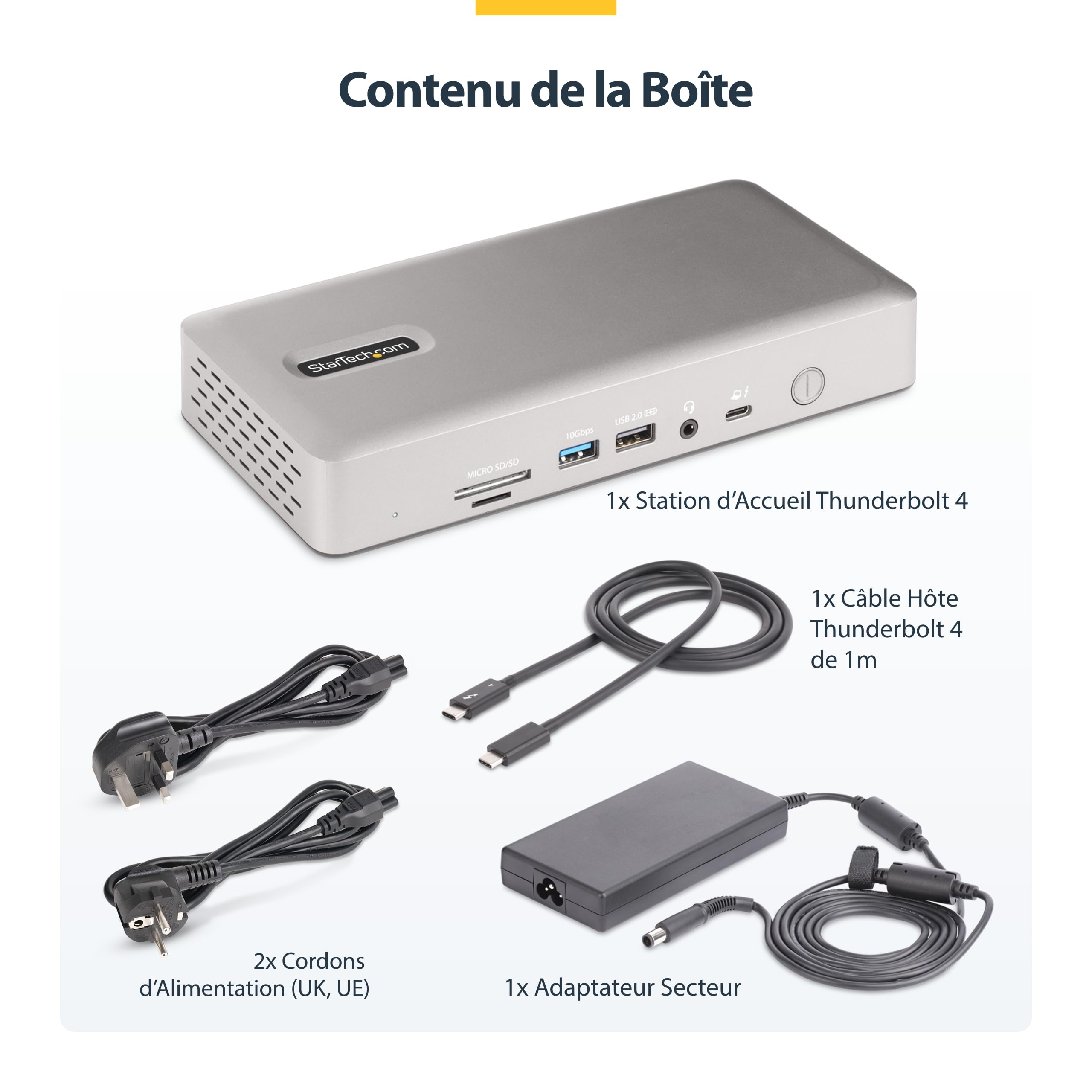 StarTech Dock Thunderbolt 4 USB4, quad 4K, double 4K Mac, 16 ports, 100W | Station d'accueil, Quad écran 4K Windows, Double 4K Mac, 40Gbps, 2x HDMI, 2x DP, 100W