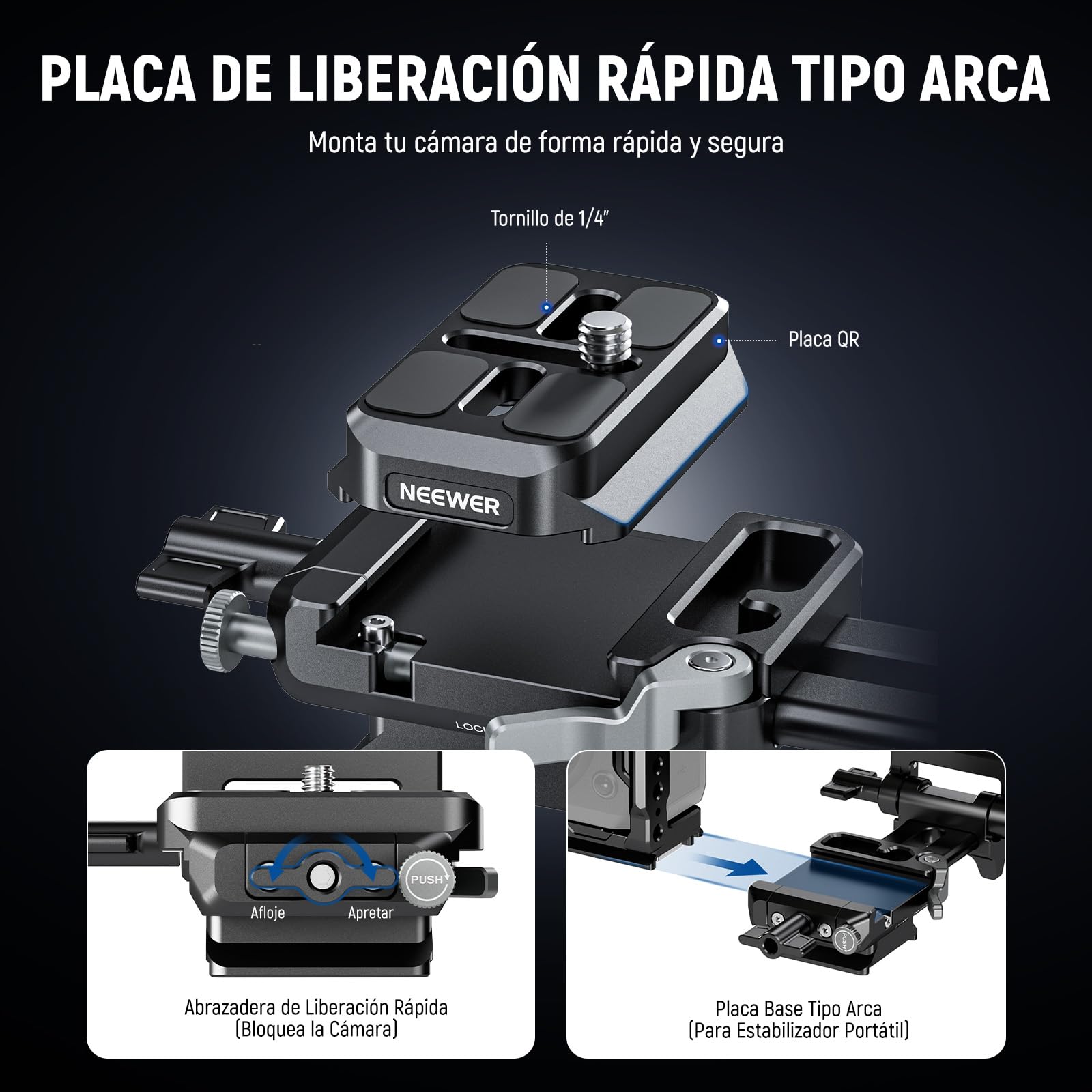 NEEWER PS015 Pro V Mount Battery Plate mit Arca Typ Schnellwechselplatte & Reinigungsuch, Faltbarer V Lock Mounting Adapter PS099E Kompatibel mit dji RS4 RS3 Gimbal Camera Cage Video Rig