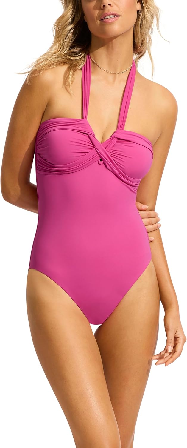 Seafolly Womens Halter Plunge One Piece Swimsuit