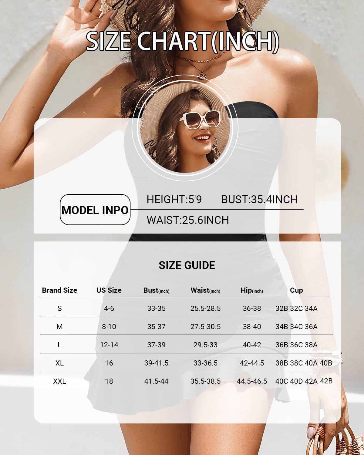 Holipick Women's Tummy Control One Piece Swim Dress Strapless Swimsuit Bandeau Skirted Bathing Suits - Image 8