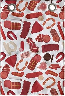 Ambesonne Bacon Hanging Pocket Organizer, Appetizing Yummy Farm Meat and Sausages Pattern with Beef Steaks Pork Ribs and Ham, Printed Polyester Storage Bag with Pockets, 14" x 20", Multicolor