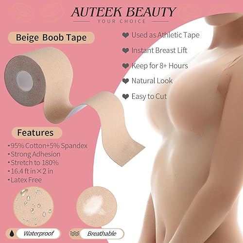 Miniatura 2 de Boob Tape, Breast Lift Tape, Boobtape for All Breasts A-DD, Instant Push UpBody Tape, with 10 pcs Satin Breast Petals