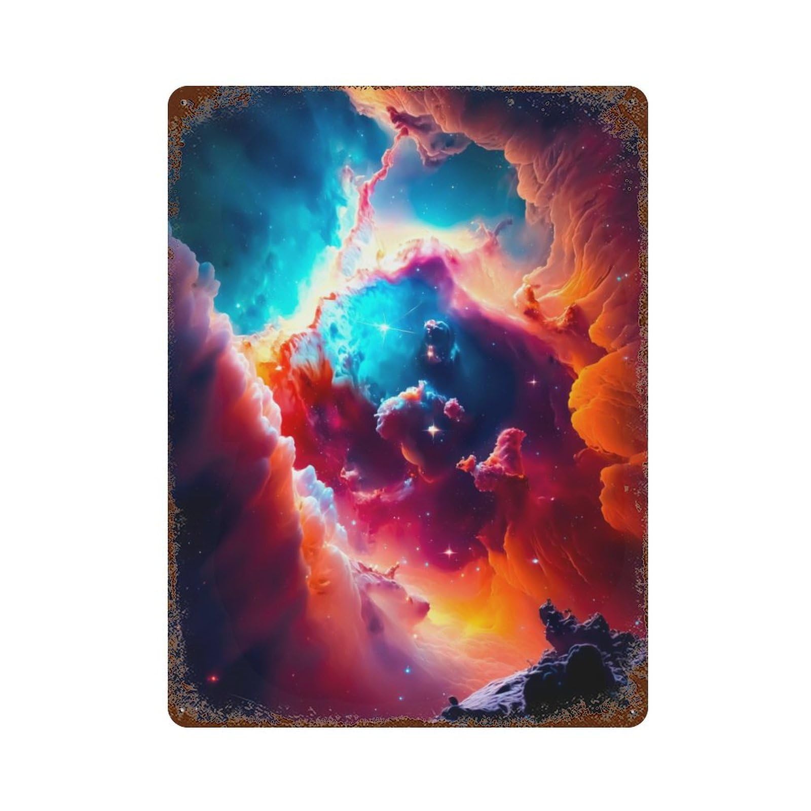 Colorful Nebula 15.7"x11.8" Vintage Rust Metal Sign, Shabby Chic Decor for Garage, Bar And Workshop Decor