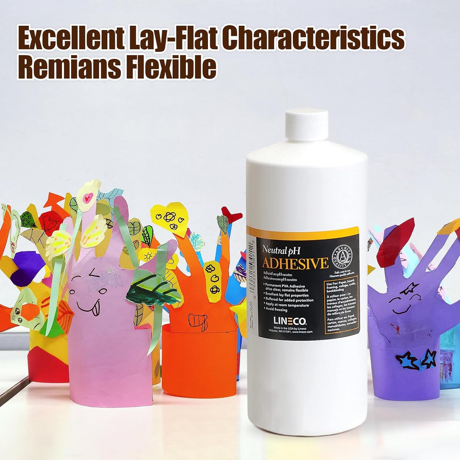 Lineco Neutral pH Adhesive, Archival Quality Acid-Free PVA Buffered Adhesive Dries Clear Flexible, 1 Quart, Ideal for Paper Board Framing Collage Crafts Bookbinding