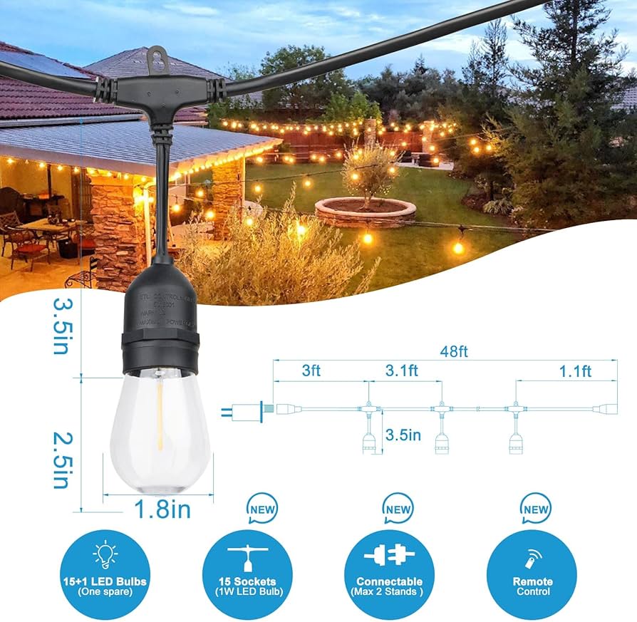 【初回限定】 2022 Update 48ft LED Outdoor String Lights with Shatterproof