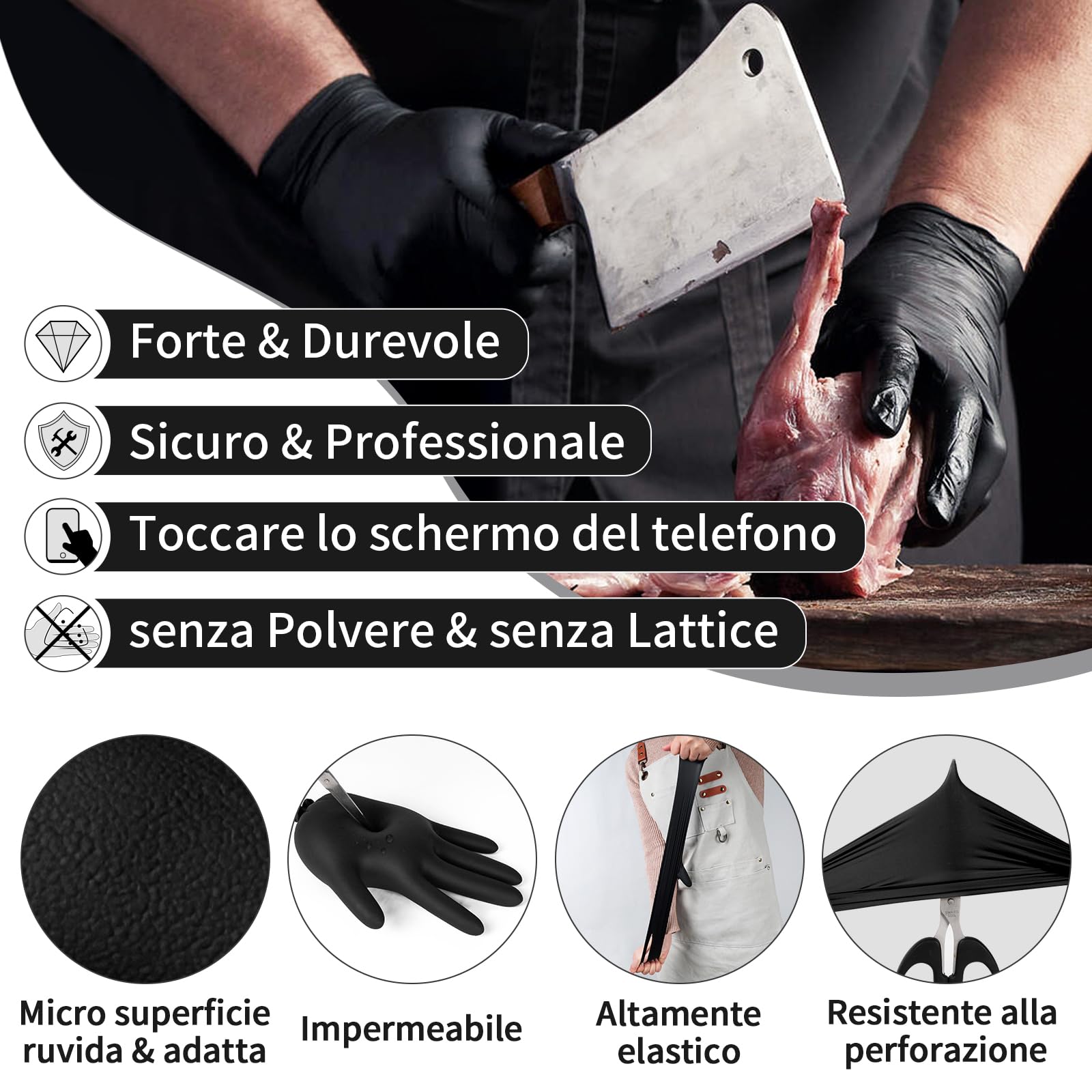 FINITEX Neri Guanti Monouso in Nitrile L 1000pz, Multiuso Pulizia Alimentari Ambiti Medici senza Lattice & Polvere, 5mil