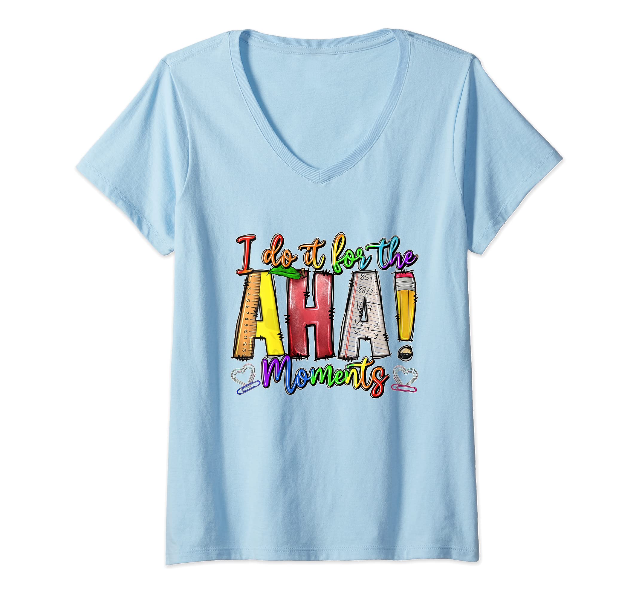I Do It For The AHA Moments Western Teacher Math Teacher V-Neck T-Shirt