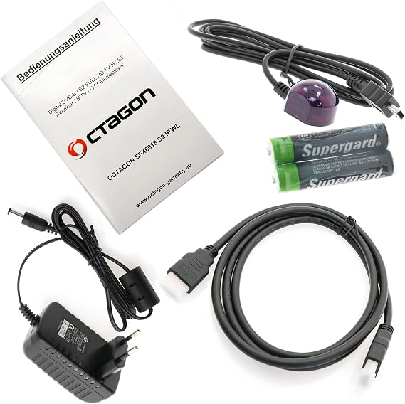 OCTAGON SFX6018 S2+IP WL H.265 HEVC 1x DVB-S2 HD E2 Linux Smart Receiver Satelliten Receiver mit Aufnahmefunktion Kartenleser YouTube Web-Radio 150Mbit WLAN und EasyMouse HDMI-Kabel Schwarz