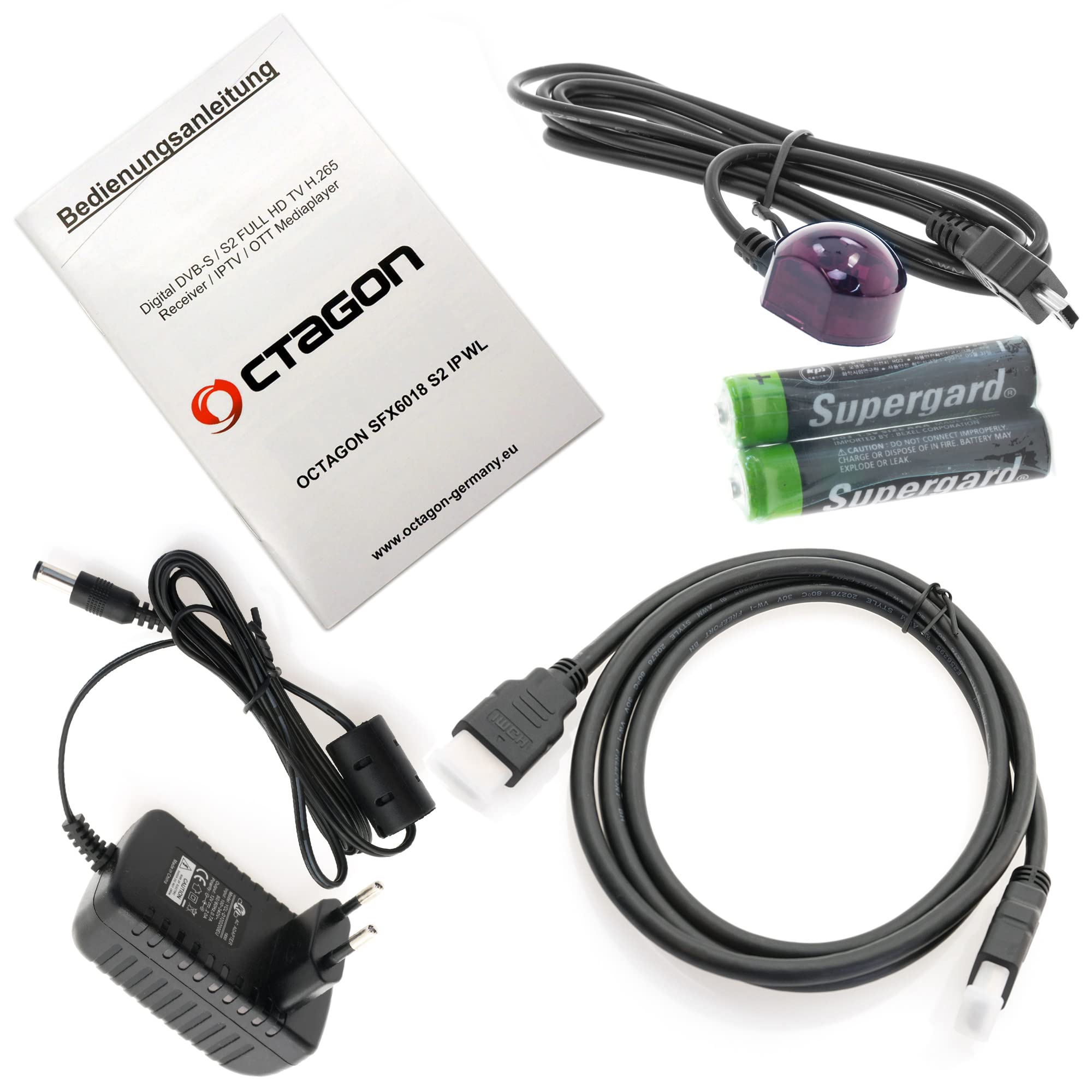 OCTAGON SFX6018 S2+IP WL H.265 HEVC 1x DVB-S2 HD E2 Linux Smart Receiver, Satelliten Receiver mit Aufnahmefunktion, Kartenleser, YouTube, Web-Radio, 150Mbit WLAN und EasyMouse HDMI-Kabel, Schwarz