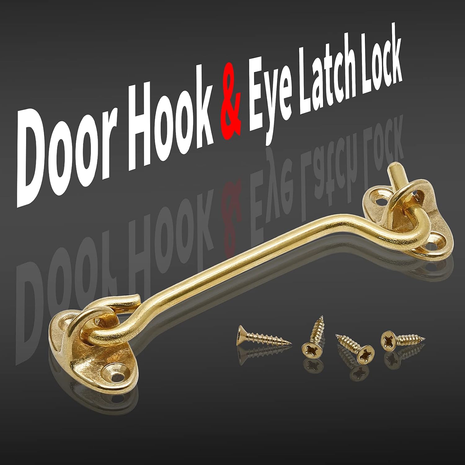2Pcs Solid Brass Barn Door Lock 4 Inch, Privacy Hook and Eye Latch, Thicken Gate Latch for Sliding Barn Door, Wooden Fence, Window, Cabin, Closet (Gold)