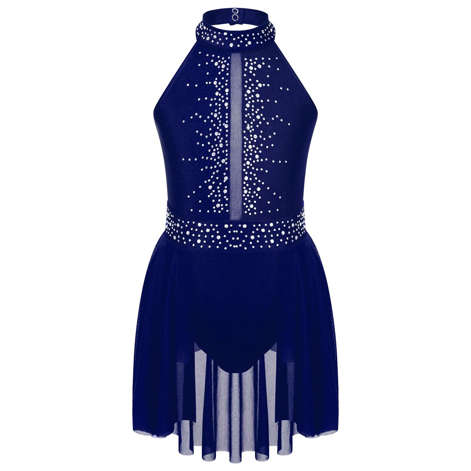 Gymnastikanzug Mädchen Tanzkleid Ballett Eiskunstlauf Neckholder Ärmellos Strass Gymnastik Trikot Kleid(Coffee,14)